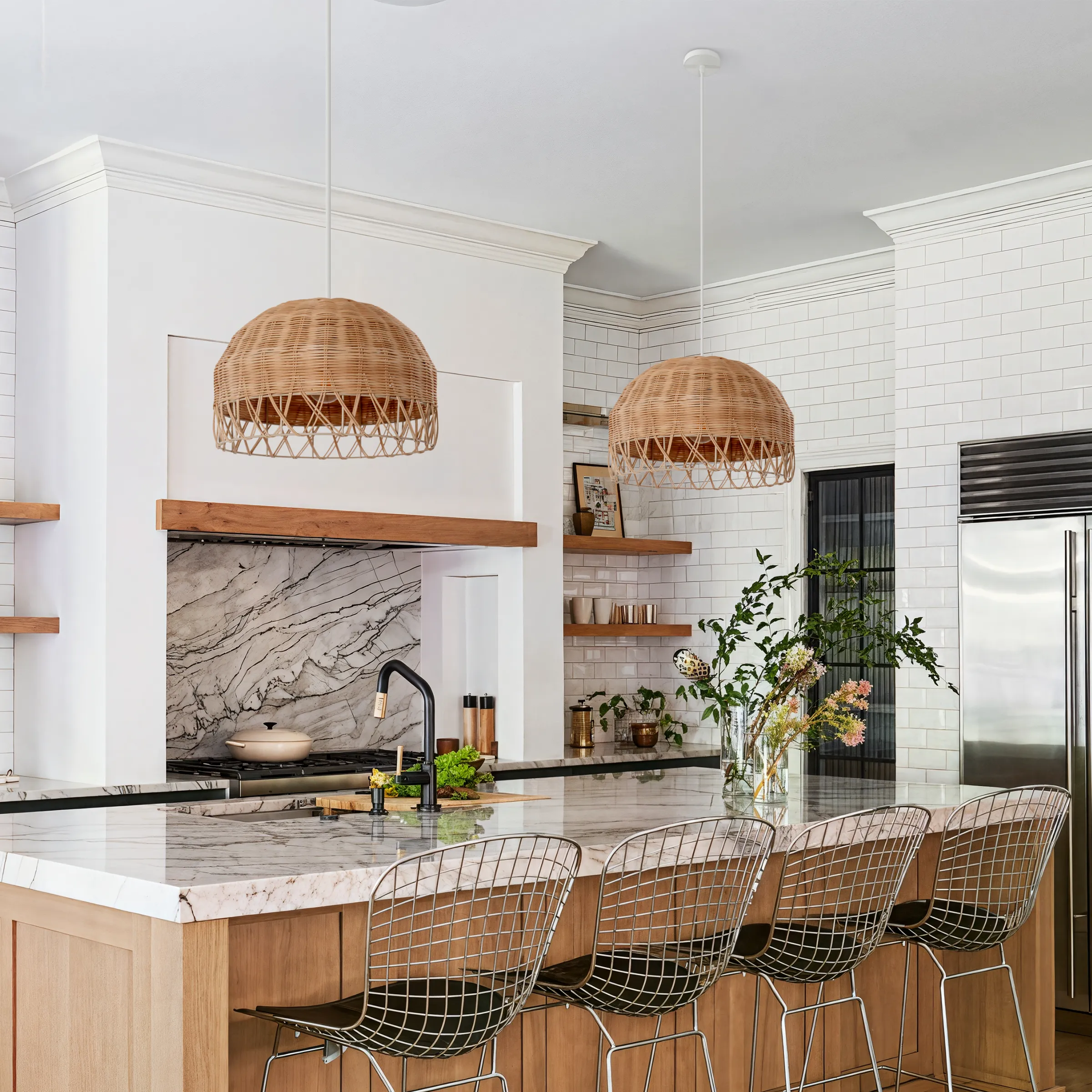 Half Sphere Pendant Light with LED - Natural, Rattan