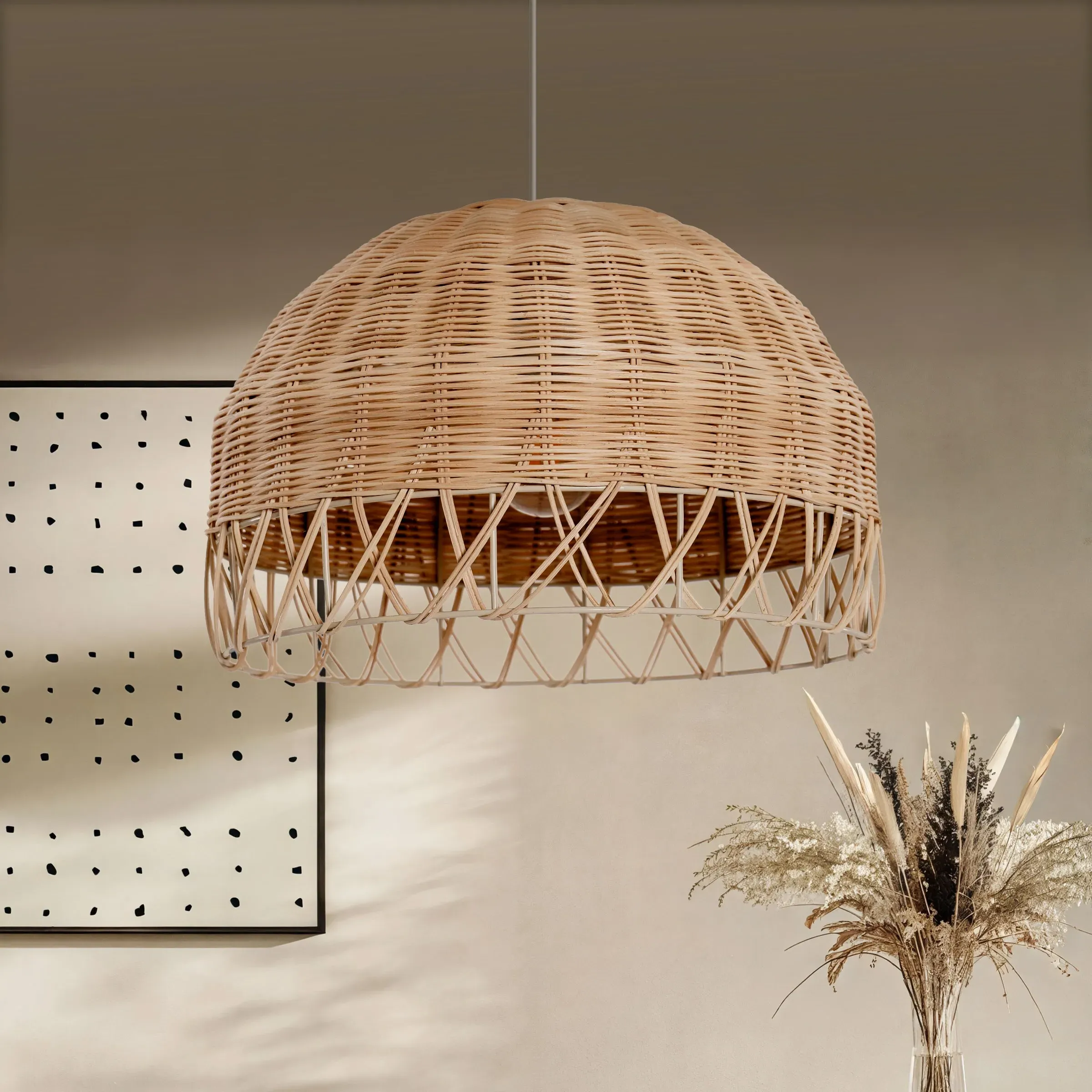 Half Sphere Pendant Light with LED - Natural, Rattan image