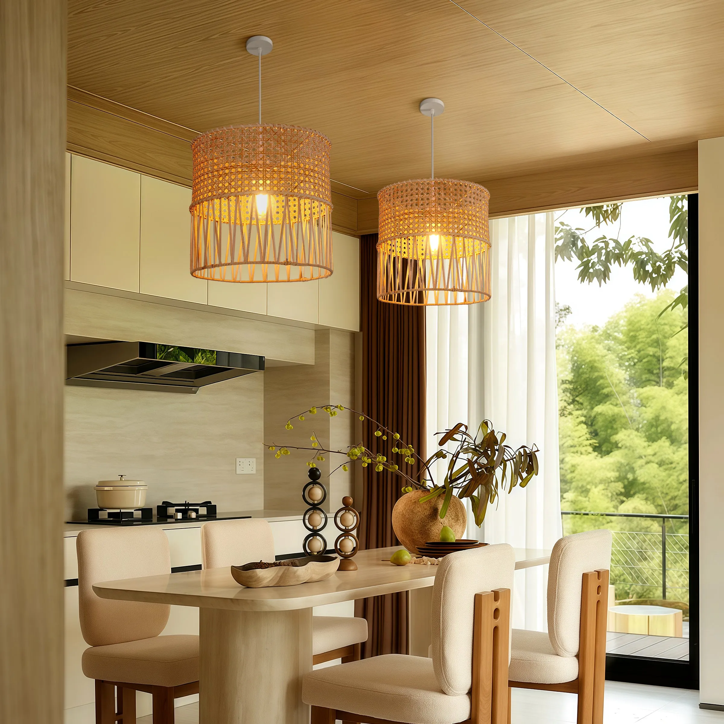 Hand-Woven Rattan Pendant Light - Natural, Iron & Rattan product