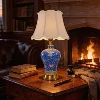 Handcrafted Floral Ceramic Table Lamp - Blue, Ceramic alternate view