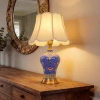 Handcrafted Floral Ceramic Table Lamp - Blue, Ceramic alternate view