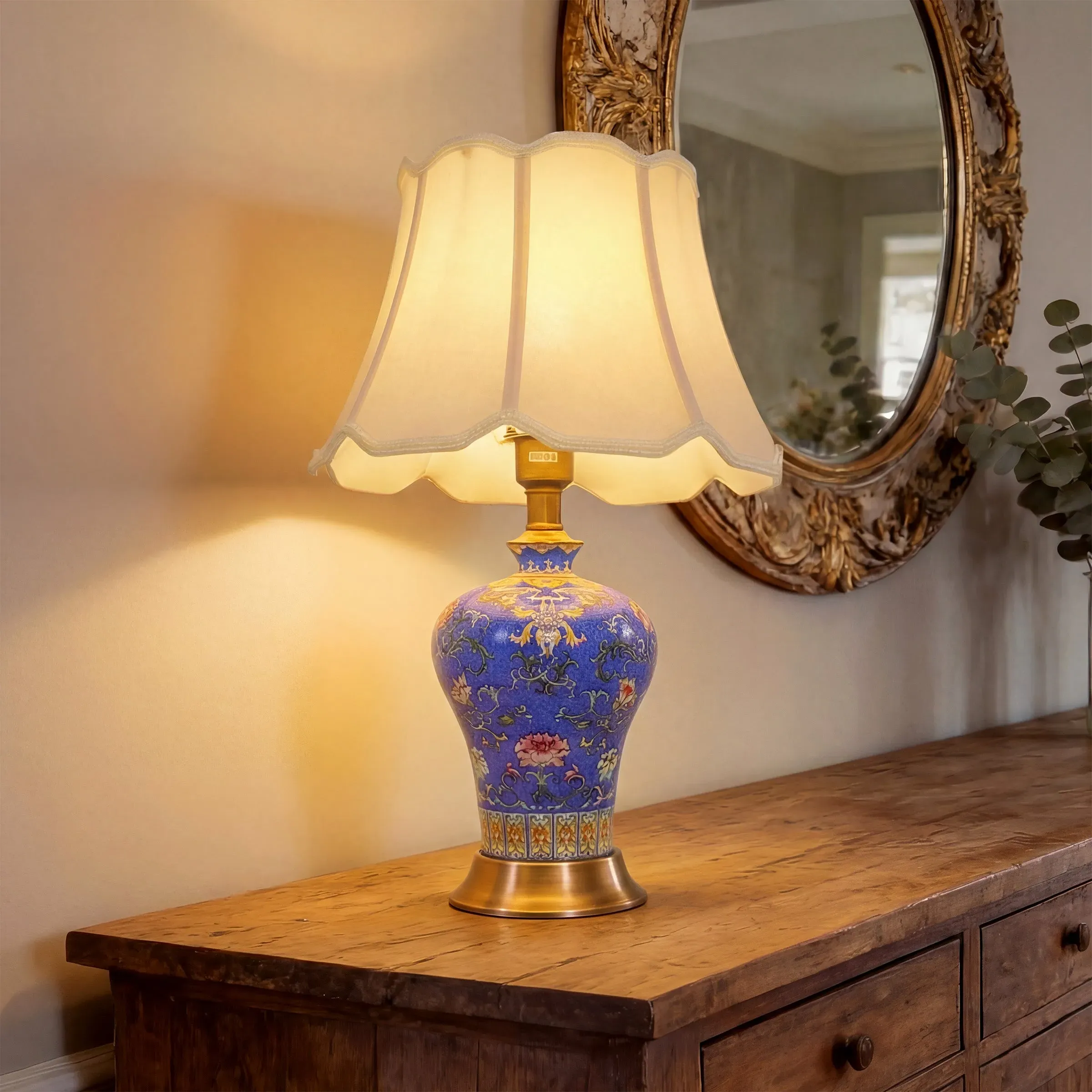 Handcrafted Floral Ceramic Table Lamp - Blue, Ceramic product