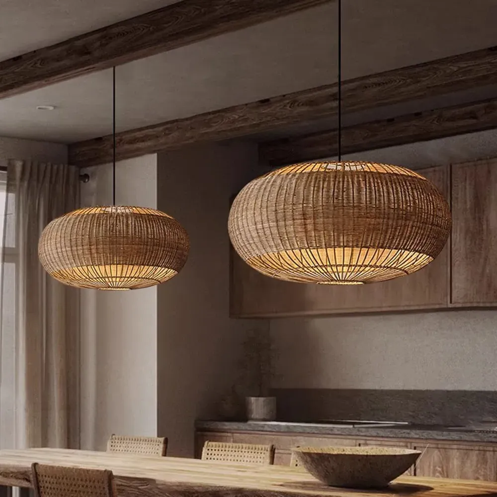 Handcrafted Rattan Round Basket Pendant Light - Natural product