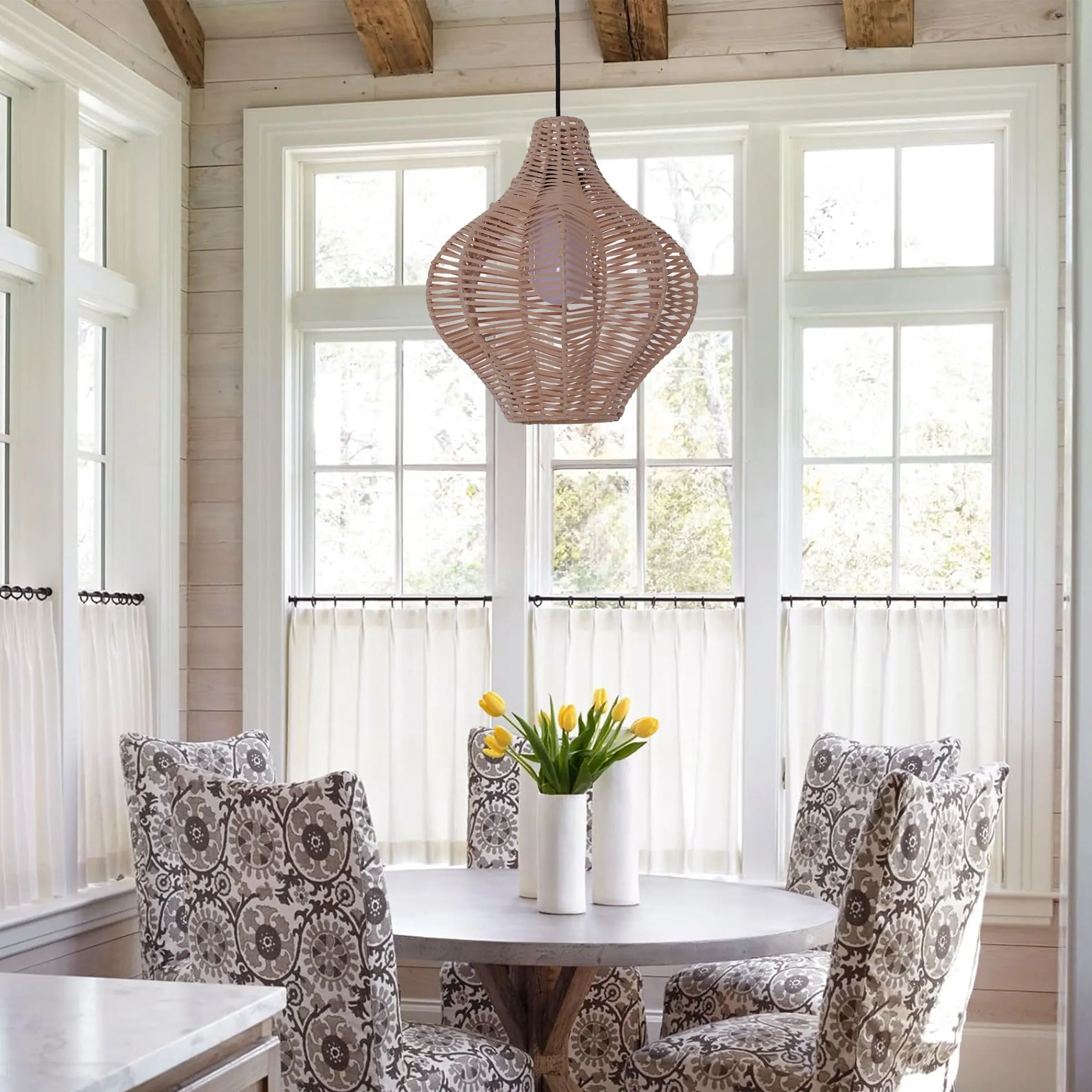 Handmade Pendant Light with Weave - Brown, Rattan