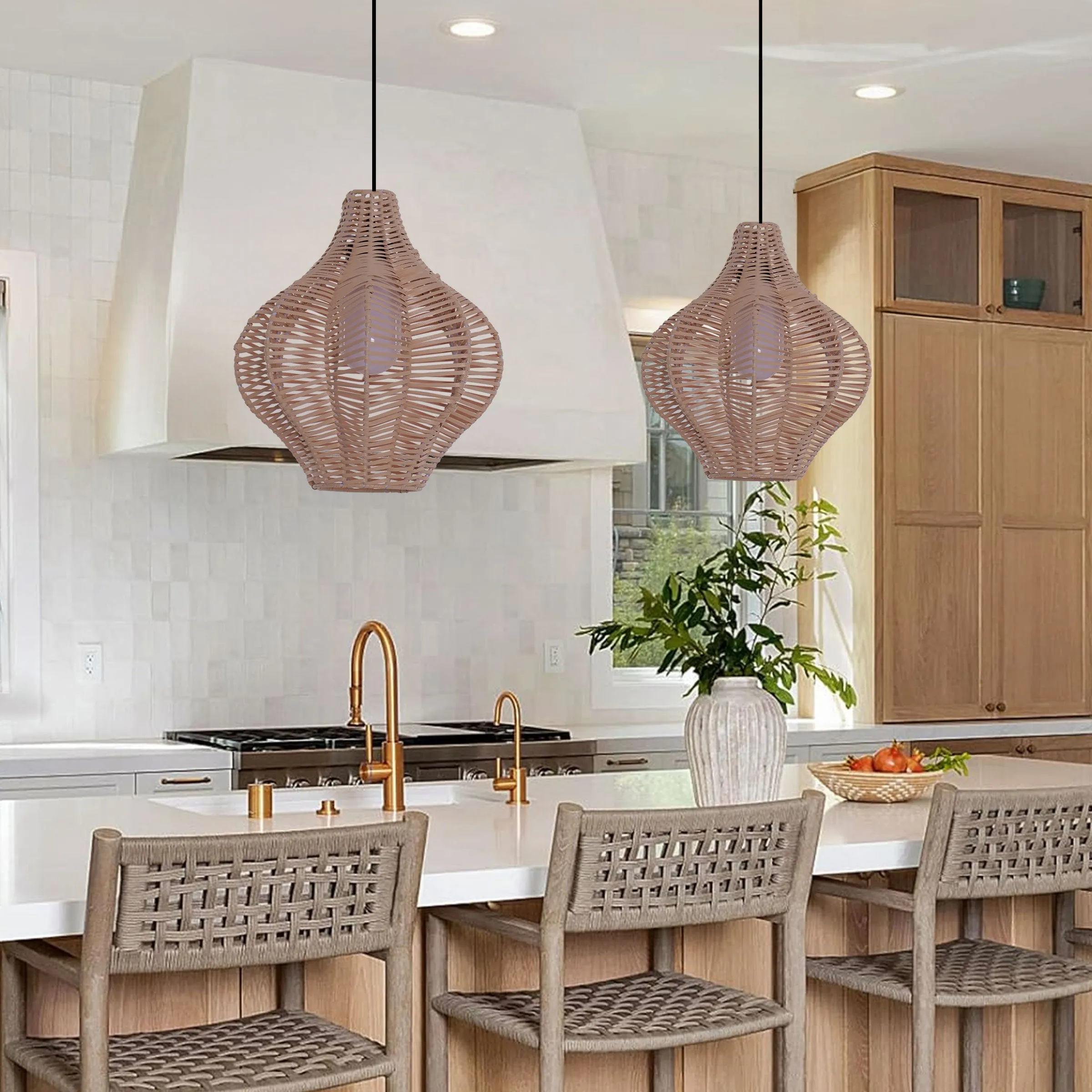 Handmade Rattan Pendant Light - Brown, Rattan & Acrylic product