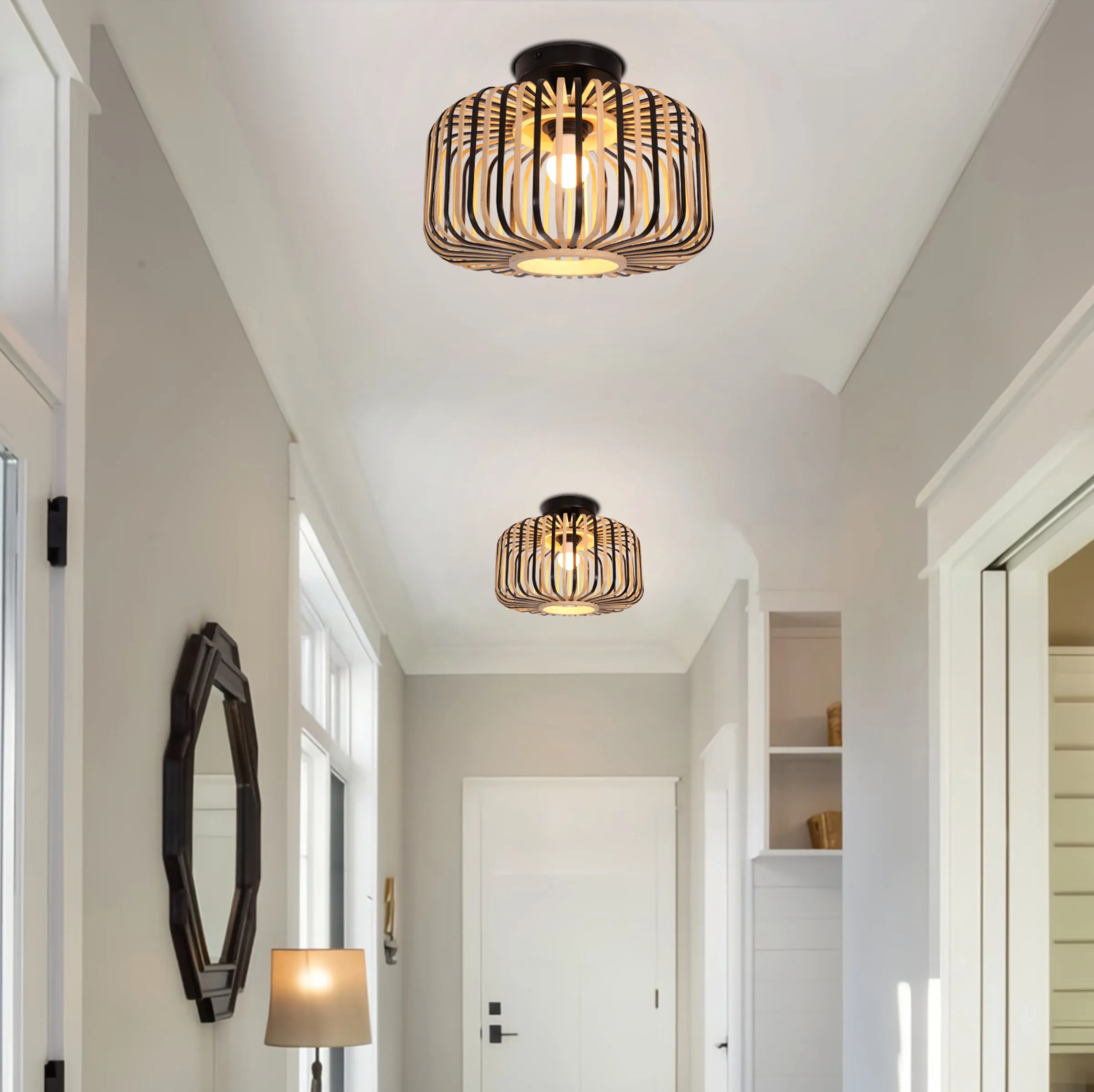 Handwoven Bamboo Flush Mount Ceiling Light - Black product