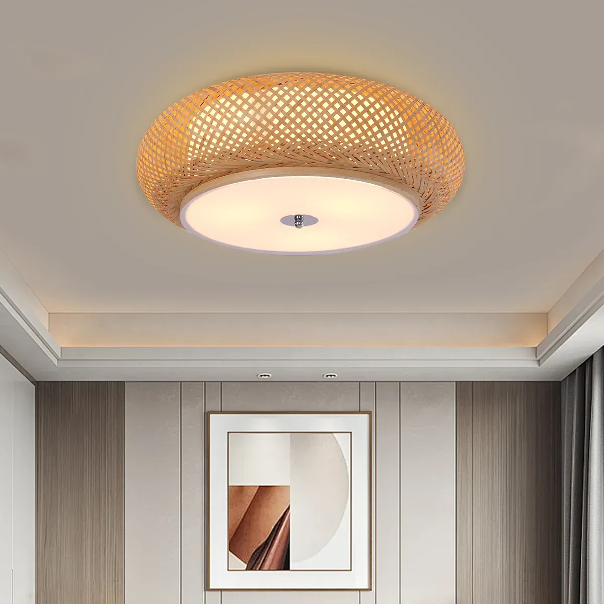 Handwoven Ceiling Light with LED - Natural, Rattan