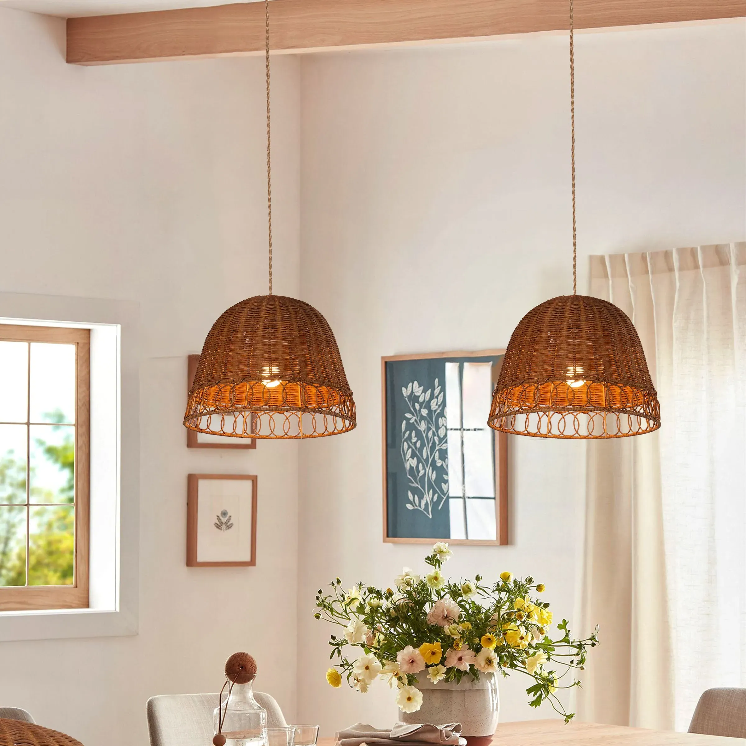 Handwoven Dome Pendant Light - Brown, Rattan product
