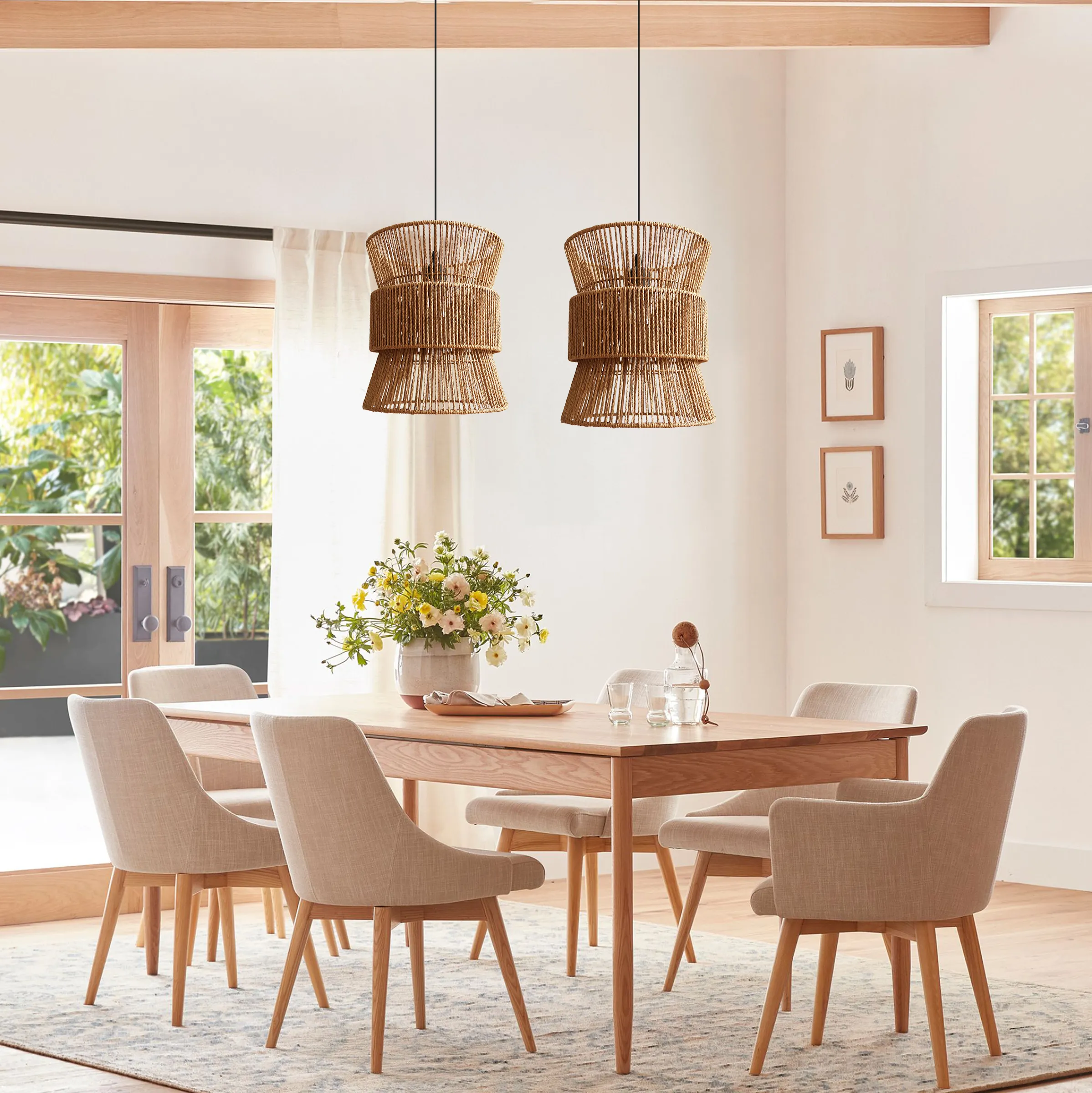 Handwoven Double-Layered Round Pendant Light - Natural, Paper Rope product