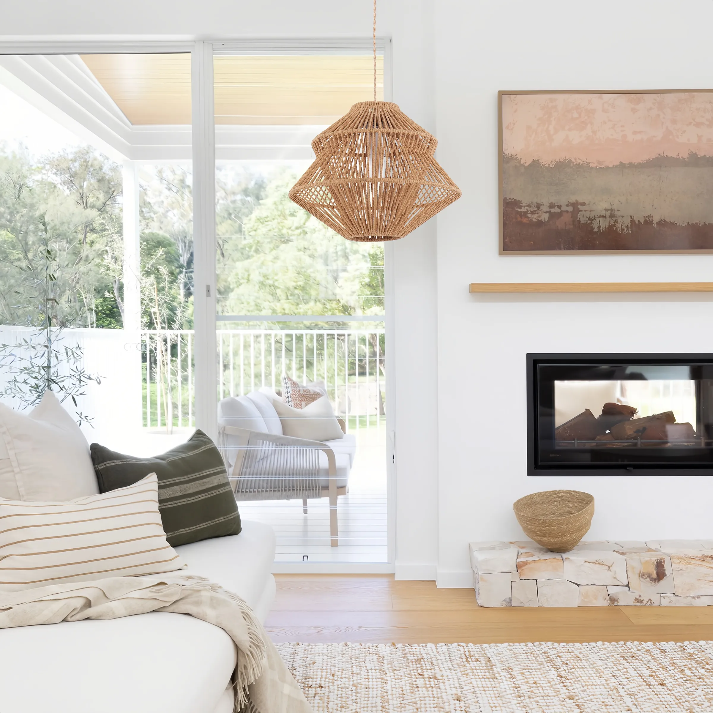 Handwoven Paper Rope Pendant Light - Natural product