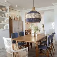 Handwoven Pendant Light - Blue White, Rattan alternate view