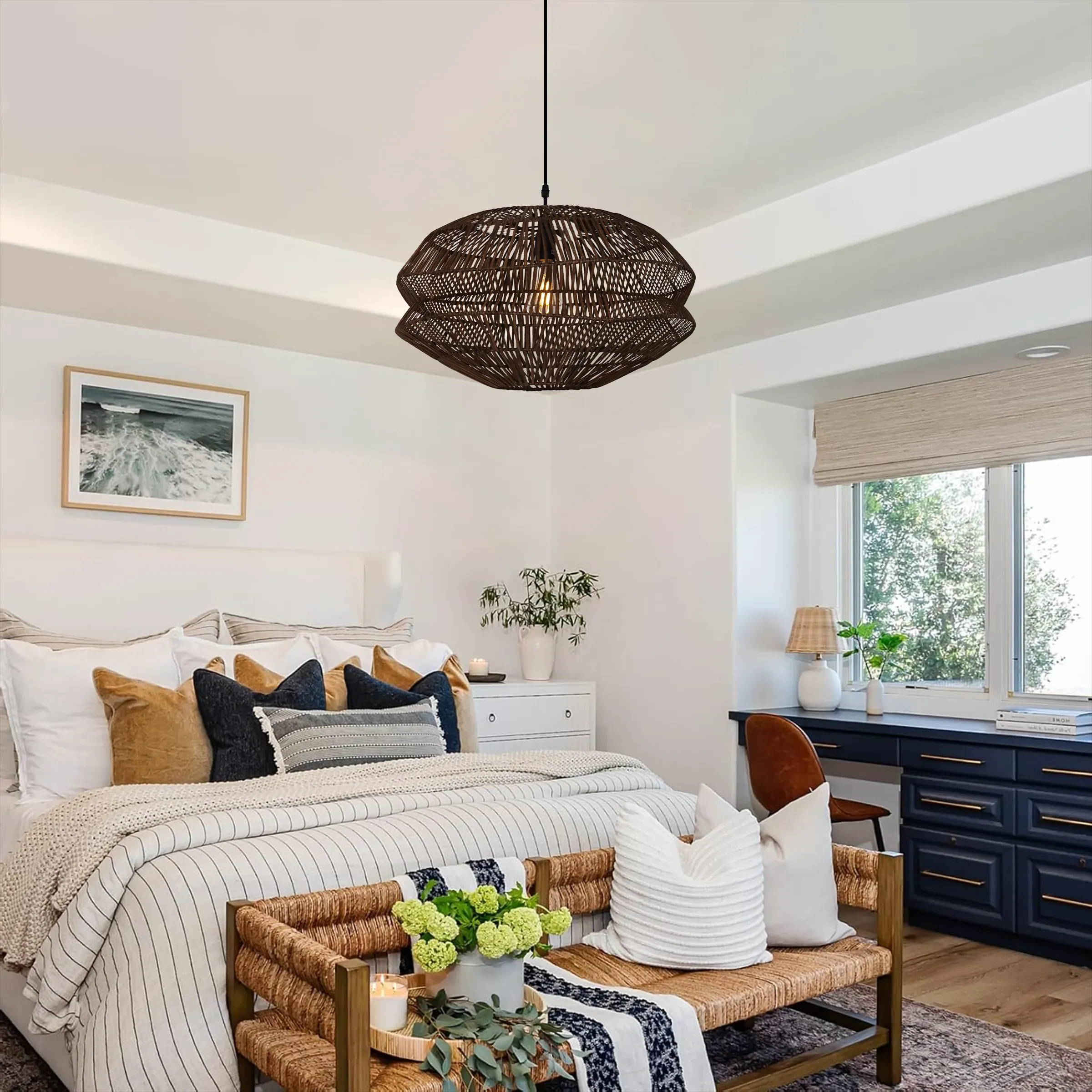 Handwoven Pendant Light - Brown, Rattan