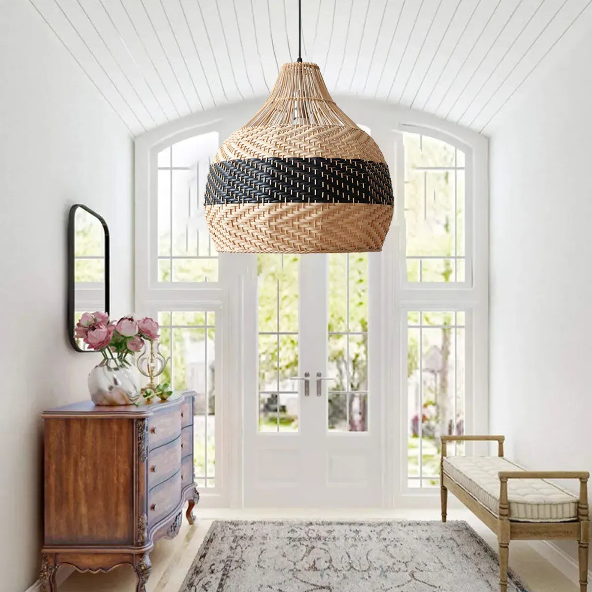 Handwoven Pendant Light - Dual-Tone, Rattan