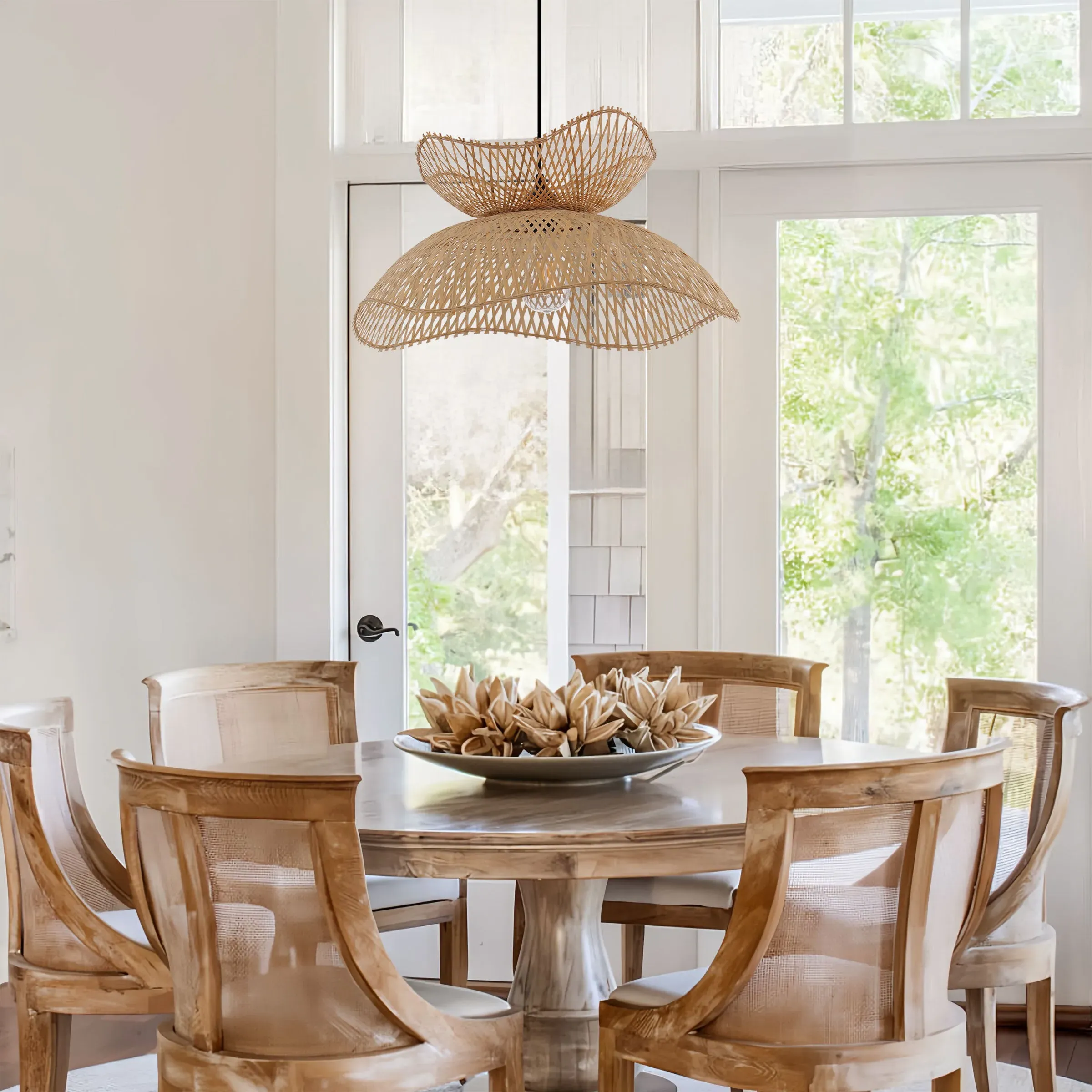 Handwoven Pendant Light with Cord - Brown, Bamboo