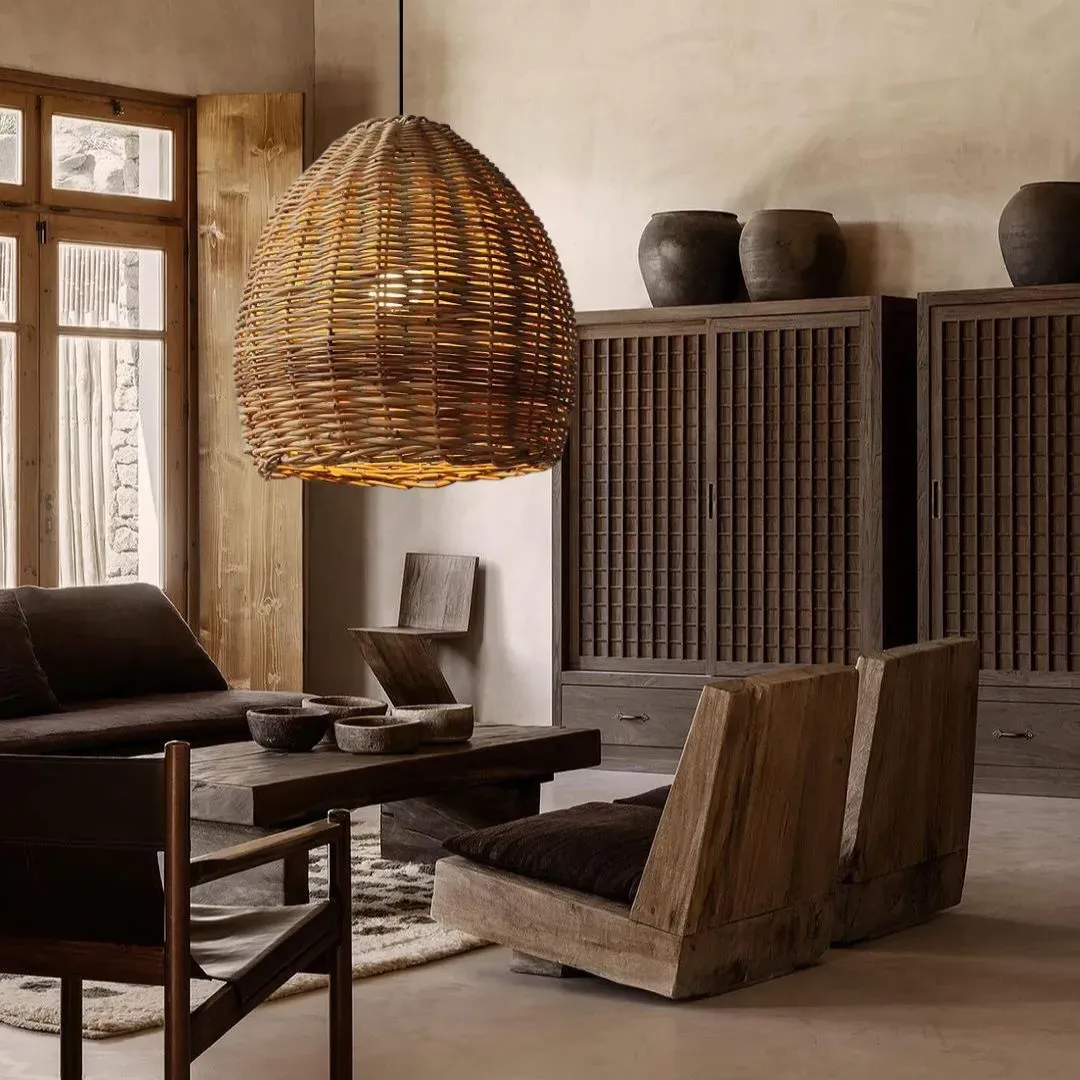 Handwoven Pendant Light with LED - Natural, Rattan