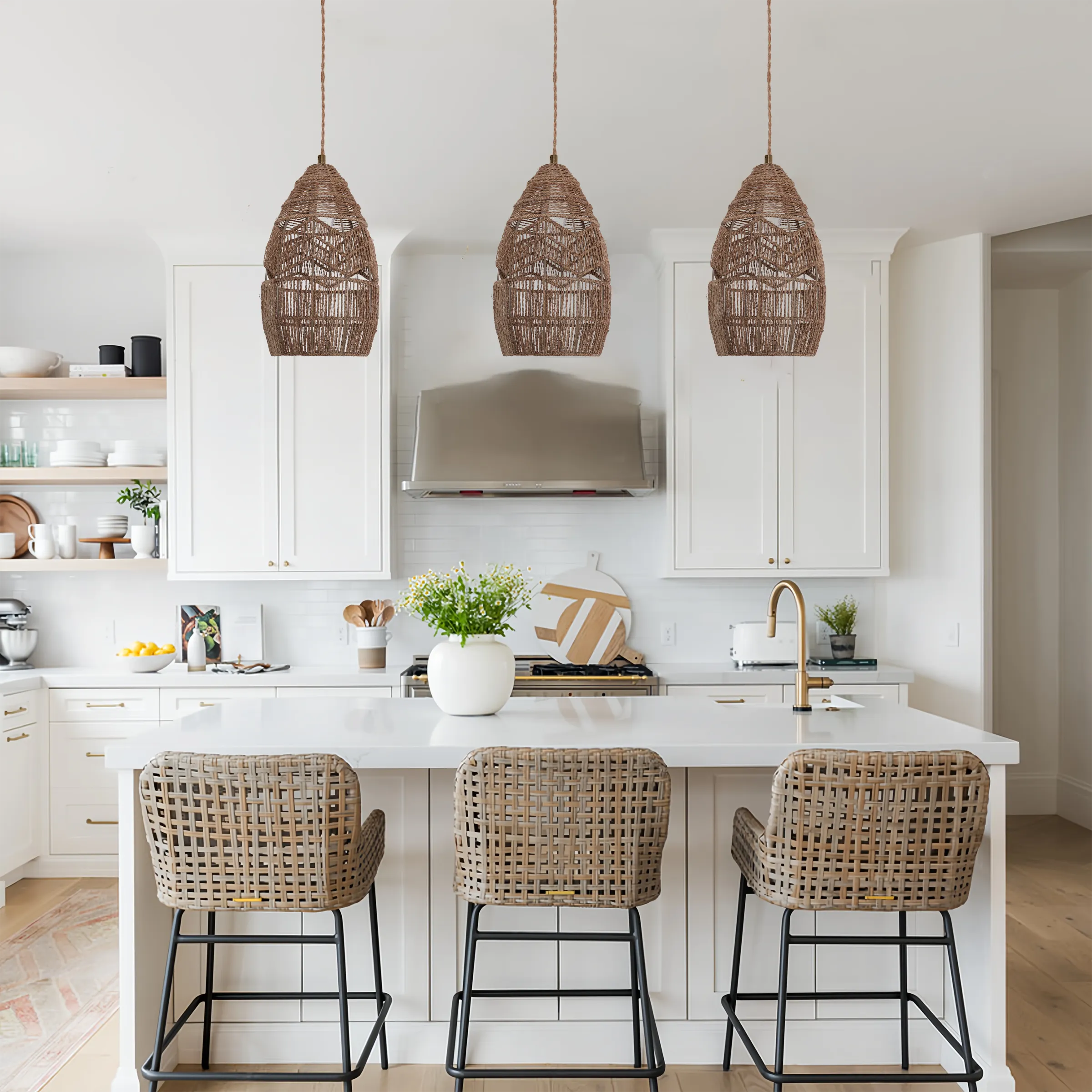 Handwoven Rattan Bell Pendant Light - Natural, Rattan product