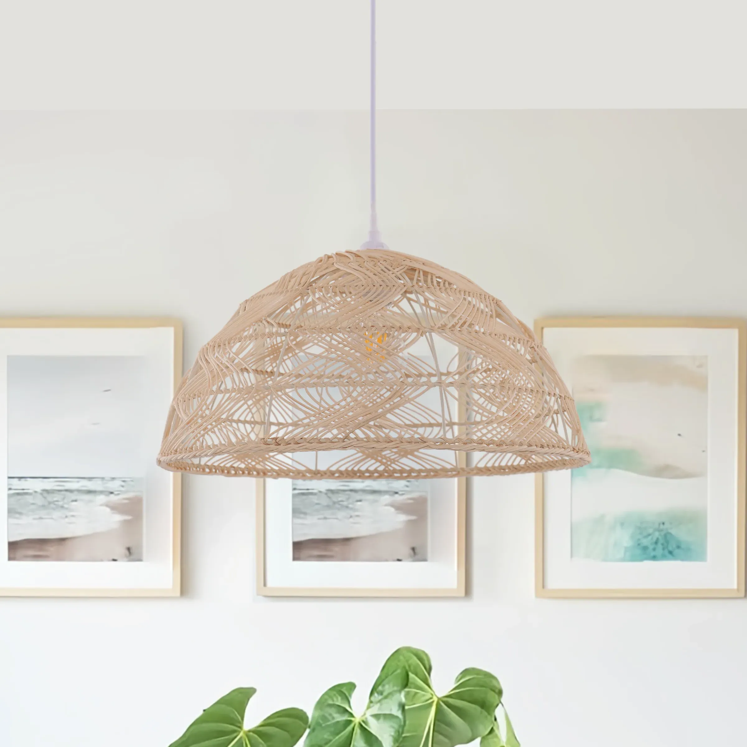 Handwoven Rattan Dome Pendant Light - Natural product