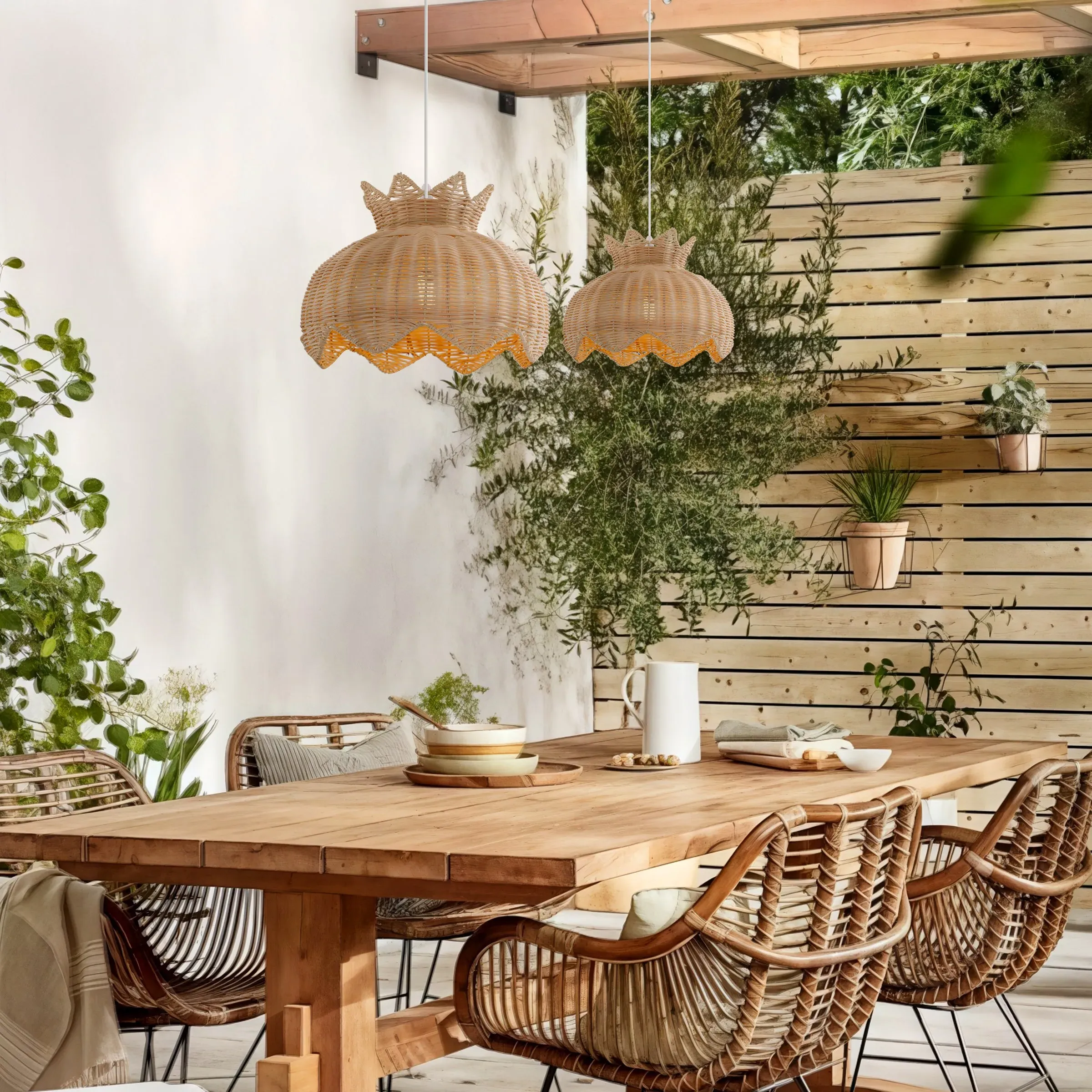 Handwoven Rattan Floral Pendant Light Fitting - Natural product