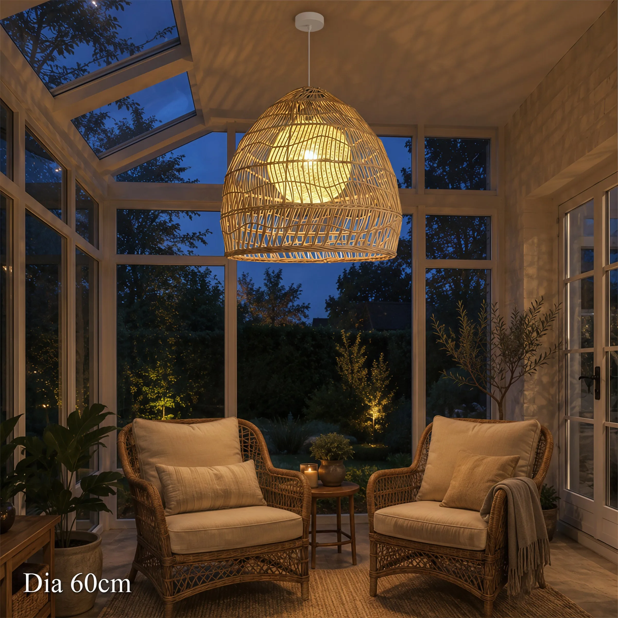 Handwoven Rattan Pendant Light with Yellow Inner Sphere - Natural product