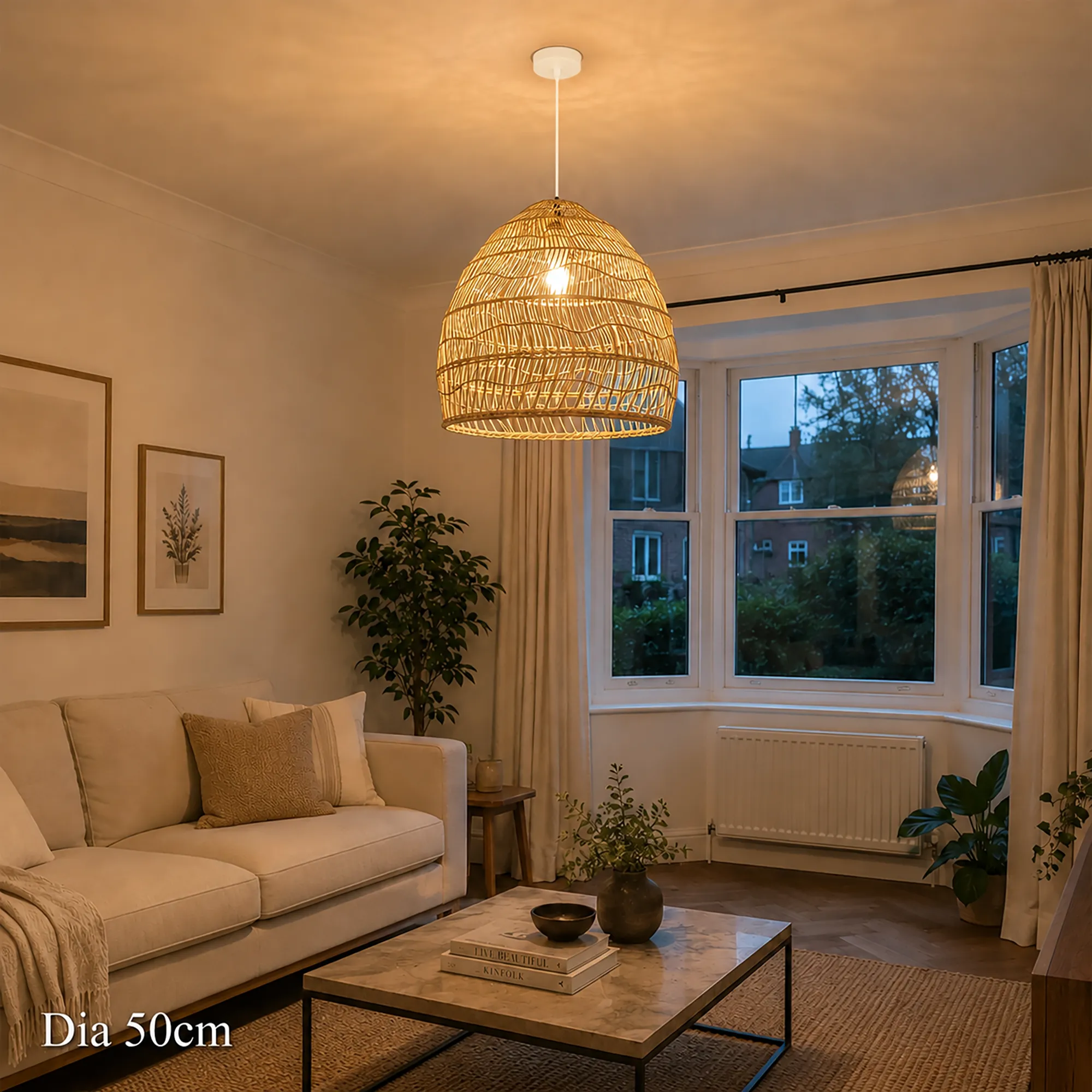 Handwoven Rattan Pendant Light with Yellow Inner Sphere product