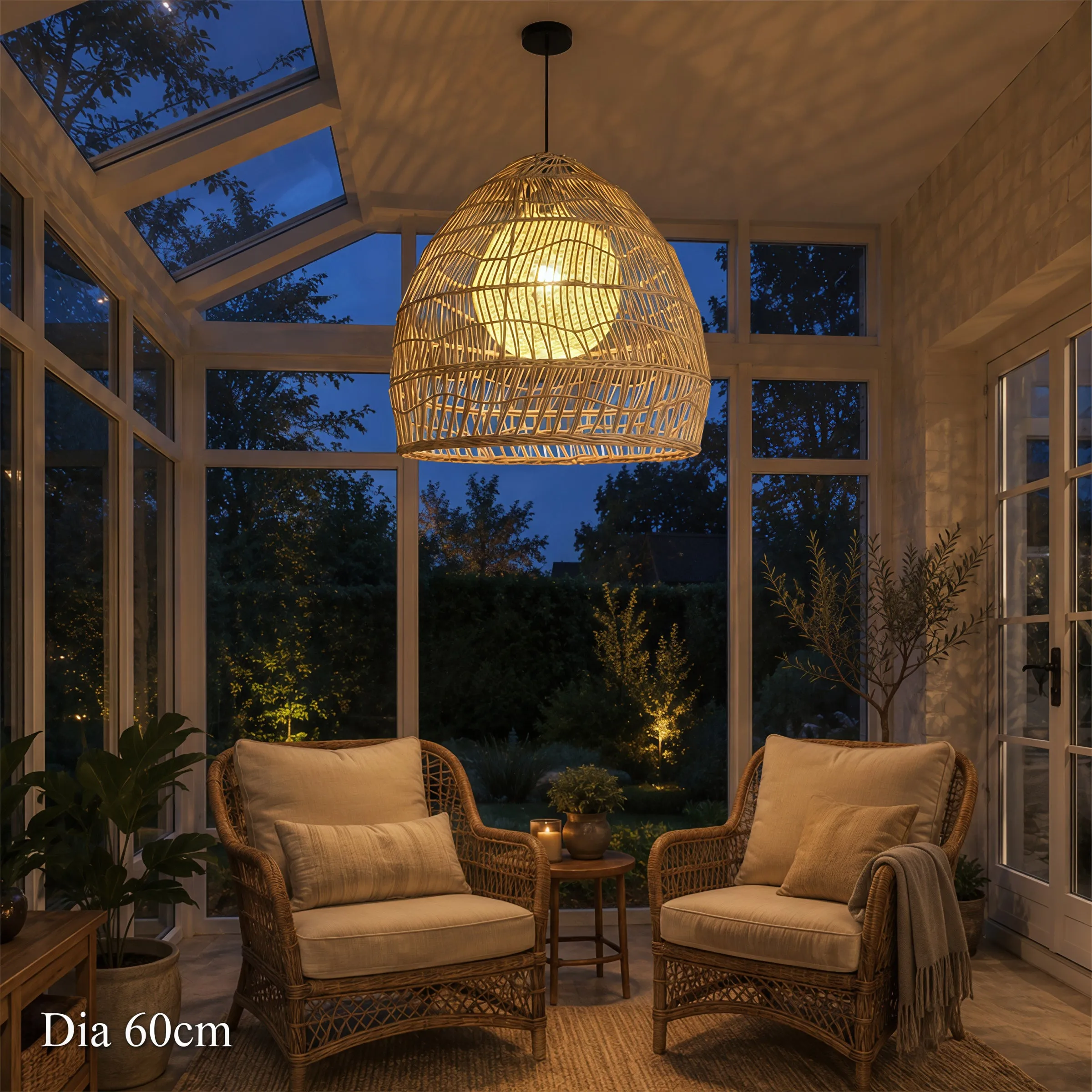 Handwoven Rattan Pendant Light with Yellow Inner Sphere product