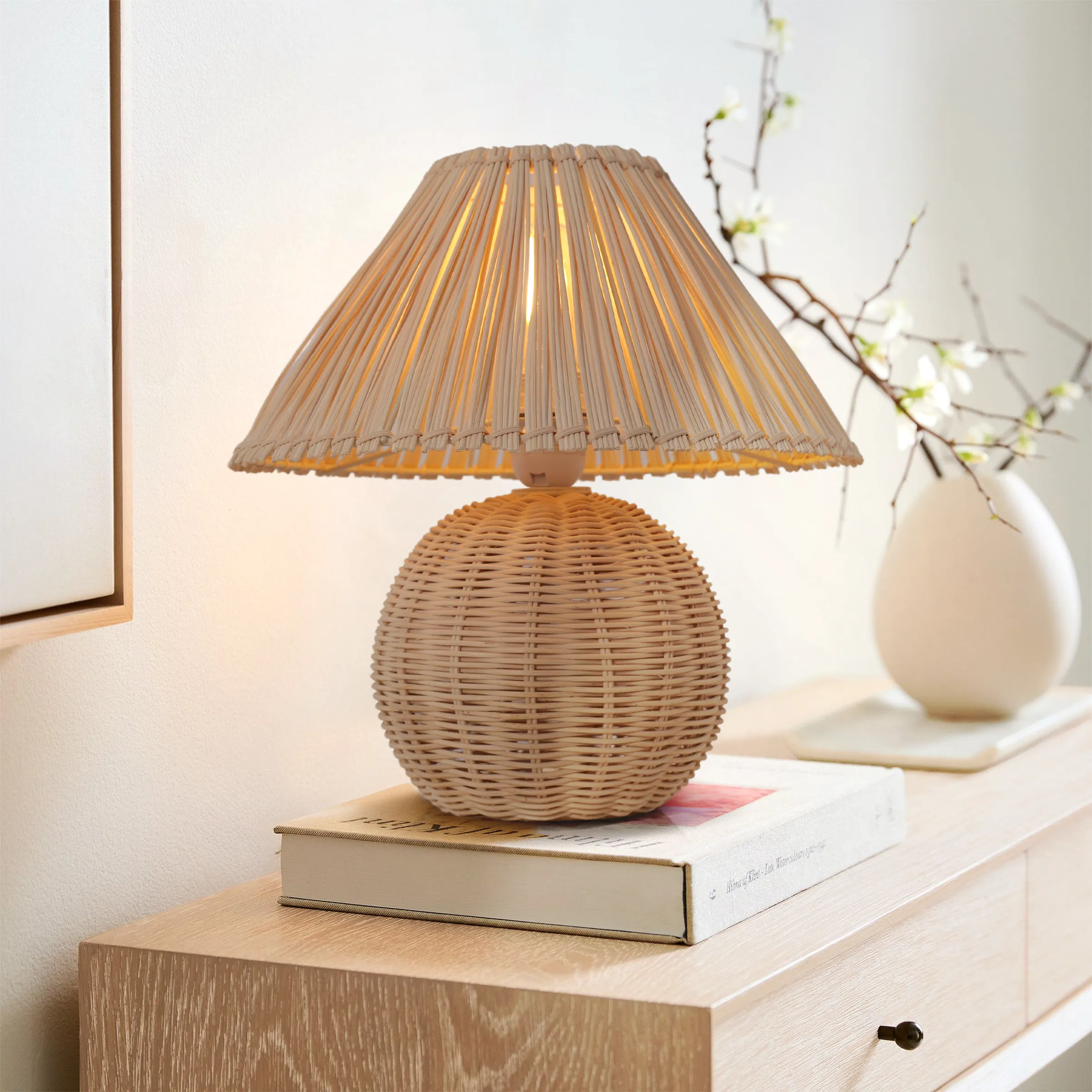 Handwoven Table Lamp with E27 Socket - Natural, Rattan