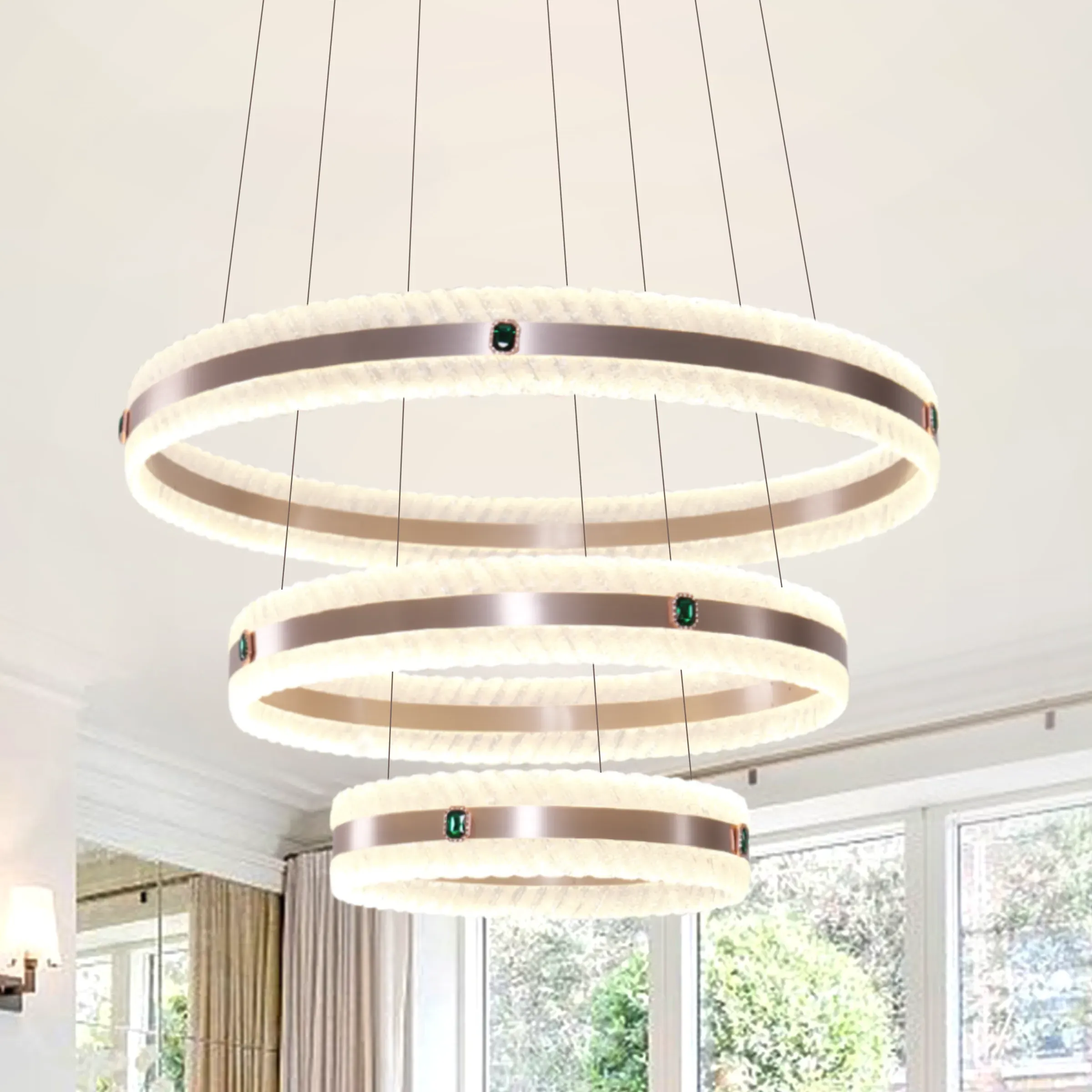 Interwoven Ring Chandelier with LED - Gold, Aluminum