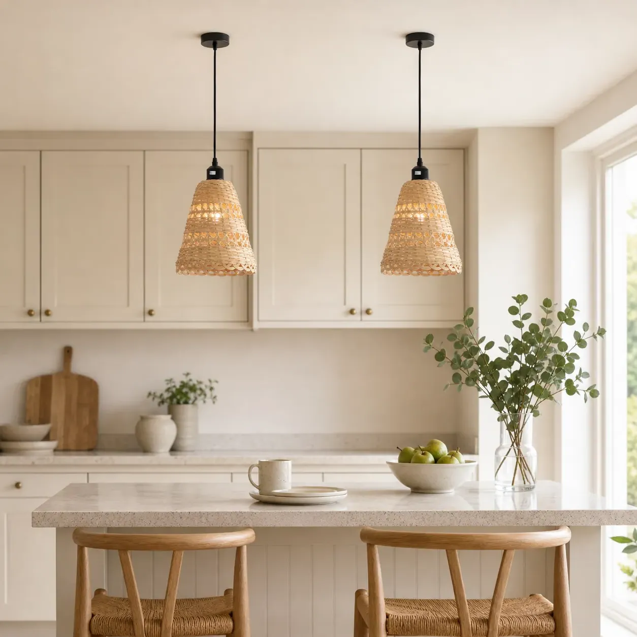 Inverted Bell Bamboo Pendant Light - Natural product