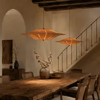 Large Disc Pendant Light with LED - Brown, Veneer alternate view