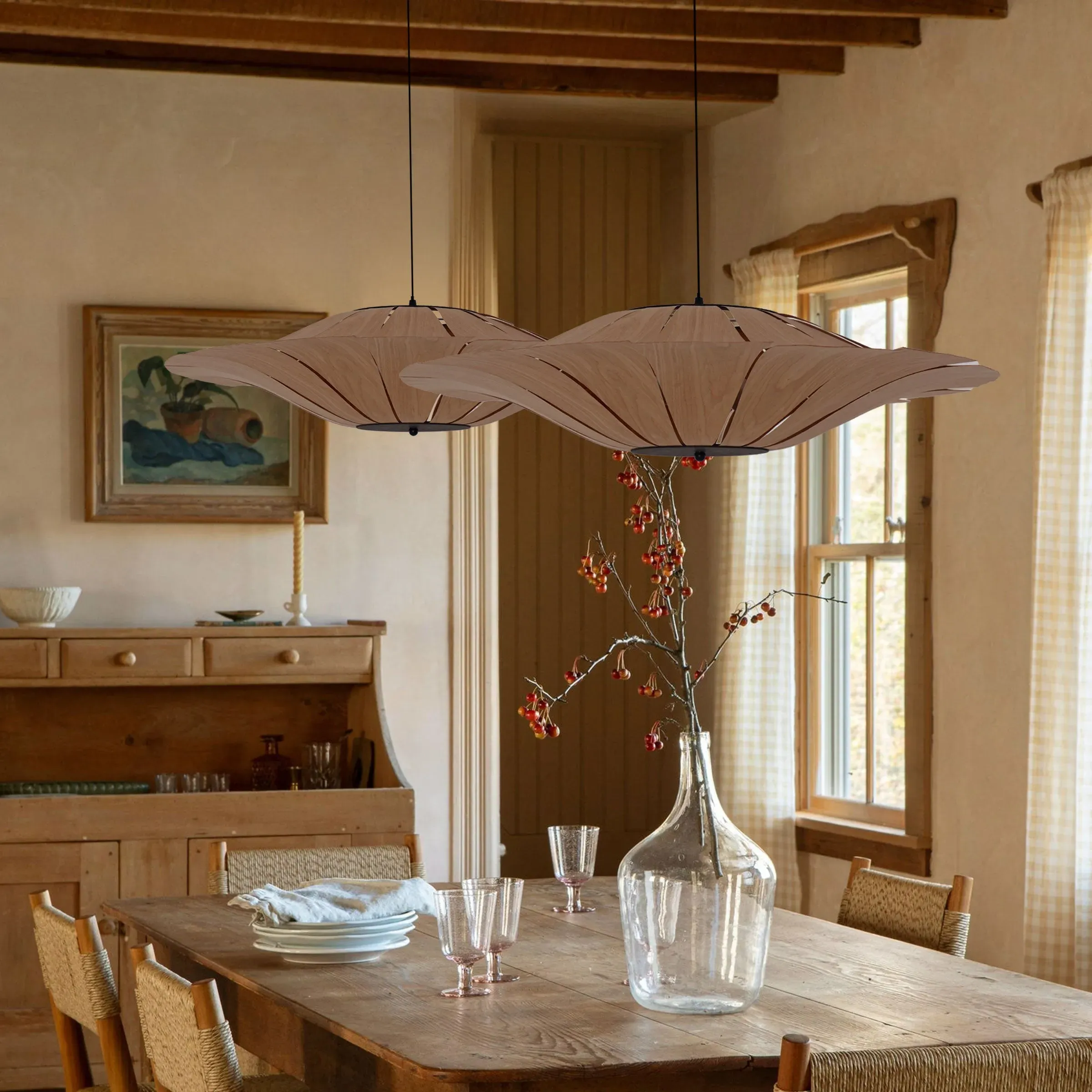 Large Disc Pendant Light with LED - Brown, Veneer image