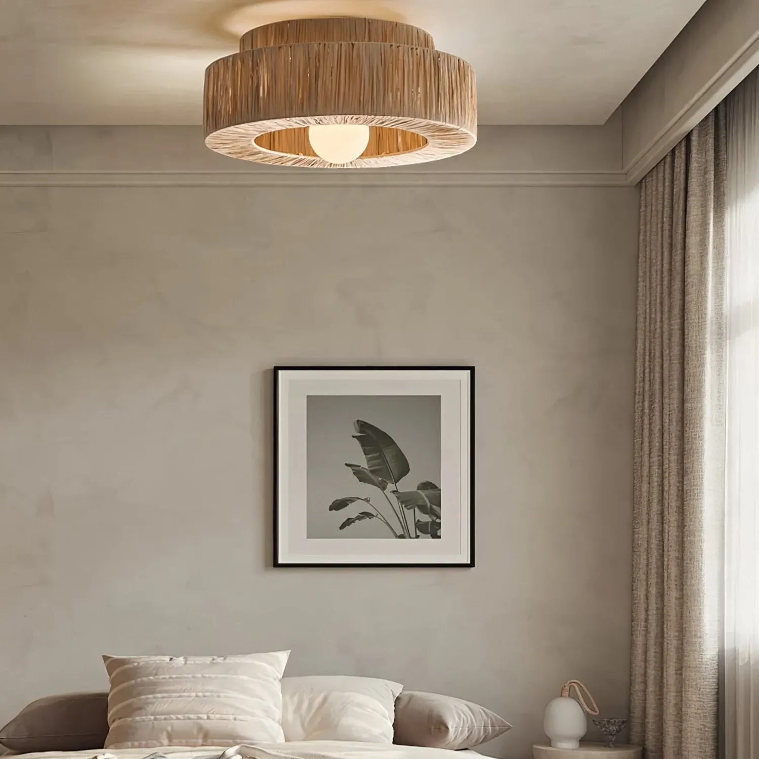 Layered Ceiling Light with E27 Bulb - Raffia Grass