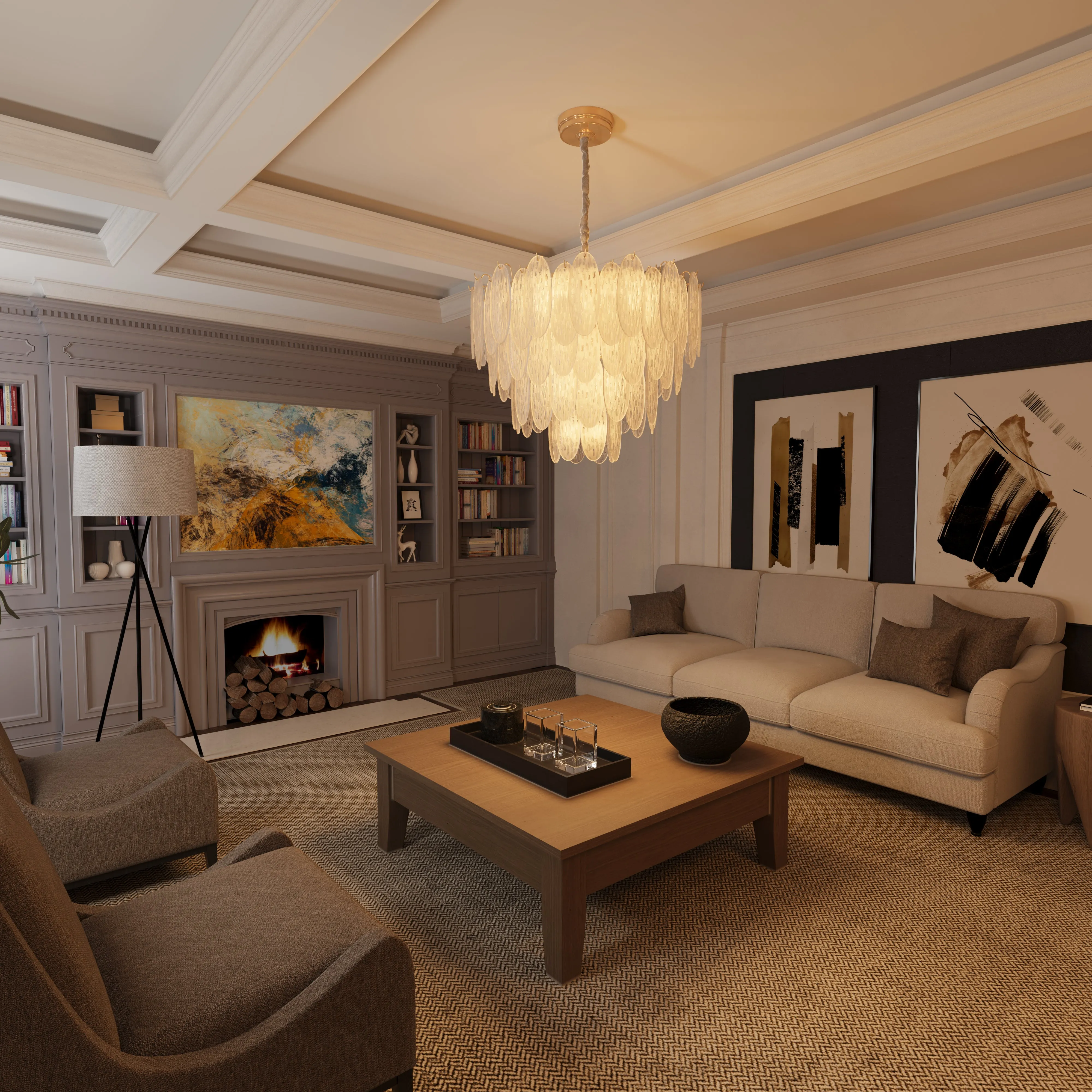 Layered Pendant Light with Glass Accents - Gold