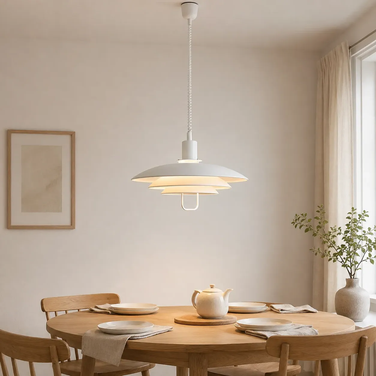 Layered Shade Pendant Light Adjustable Drop - White, Aluminium product