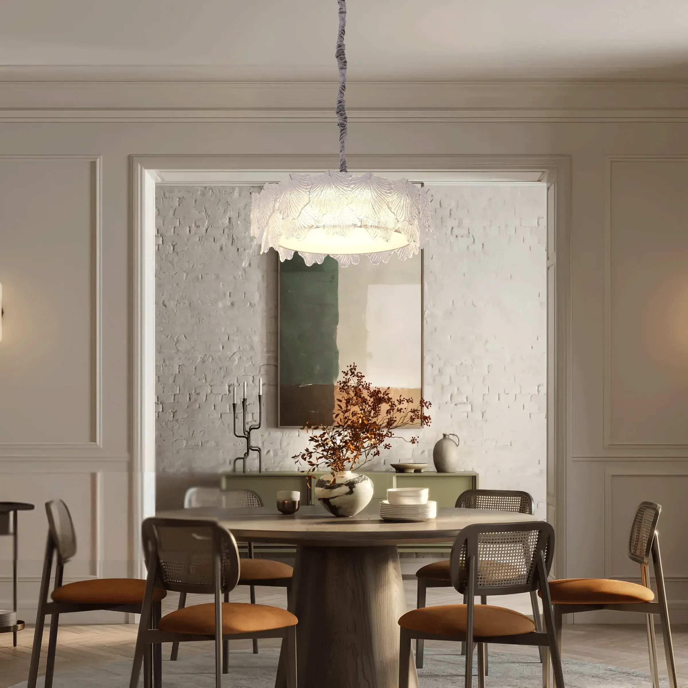 Leaf Glass Pendant Light - Gold, Metal