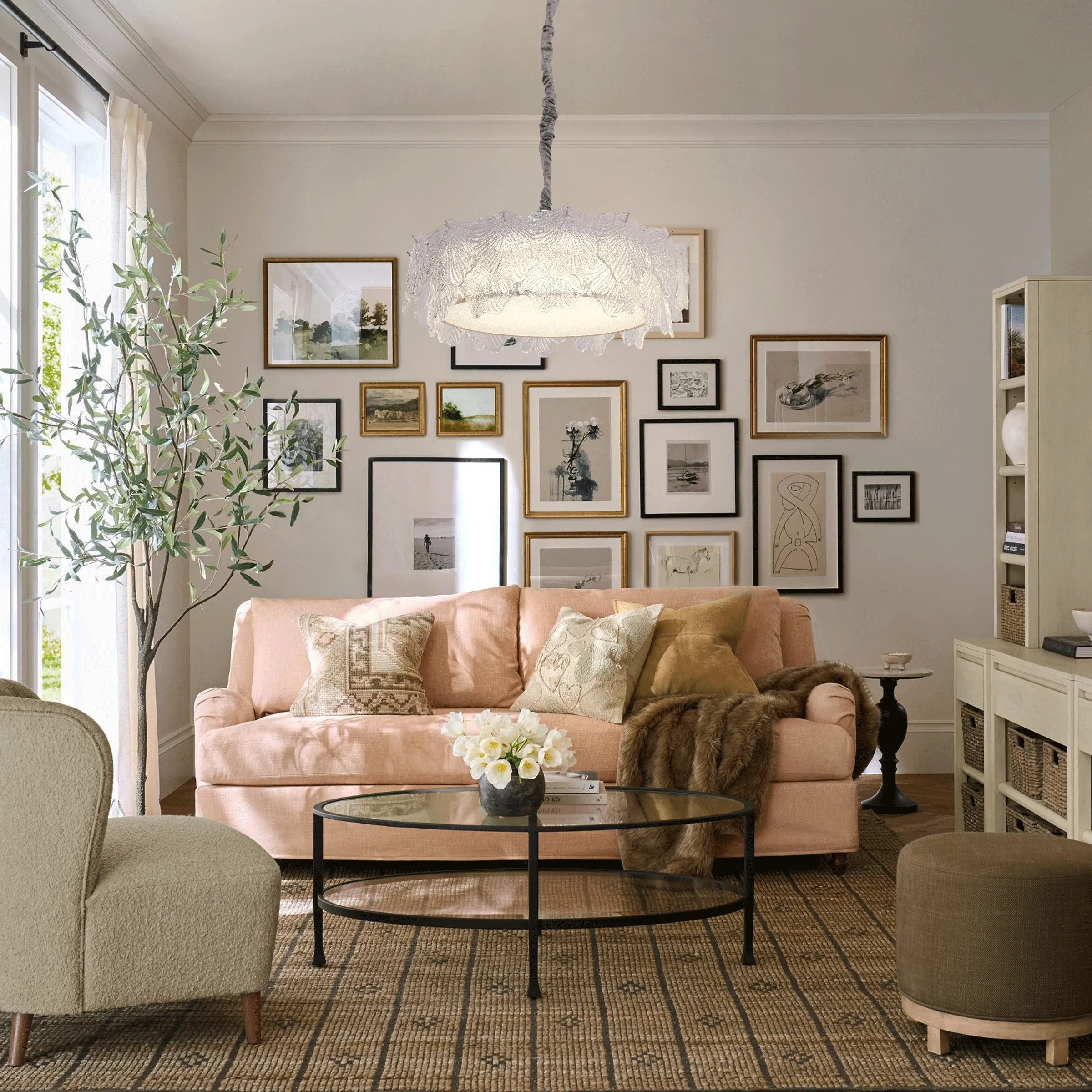 Leaf Glass Pendant Light - Gold, Metal