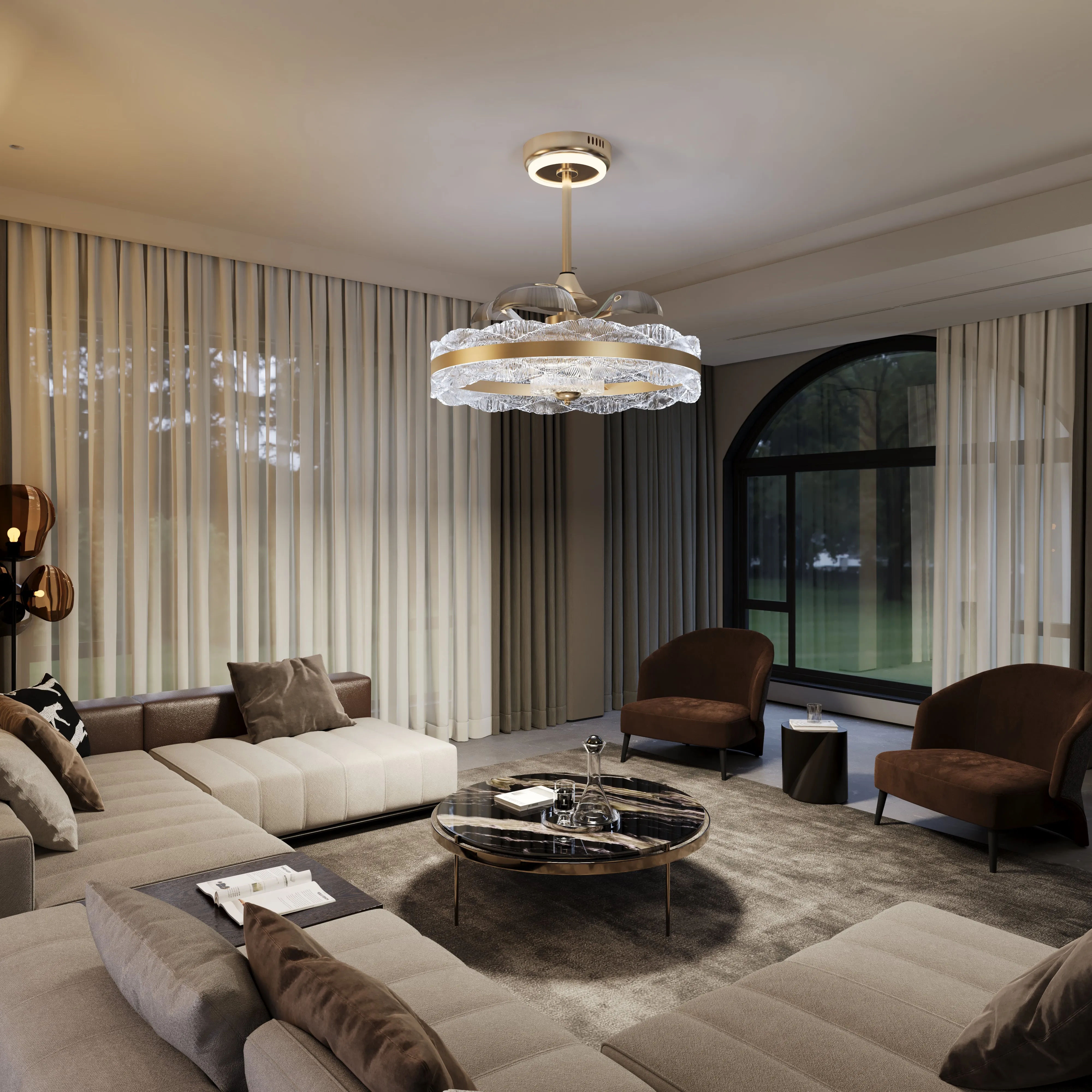 LED Ceiling Fan with Remote Control - Gold, Acrylic