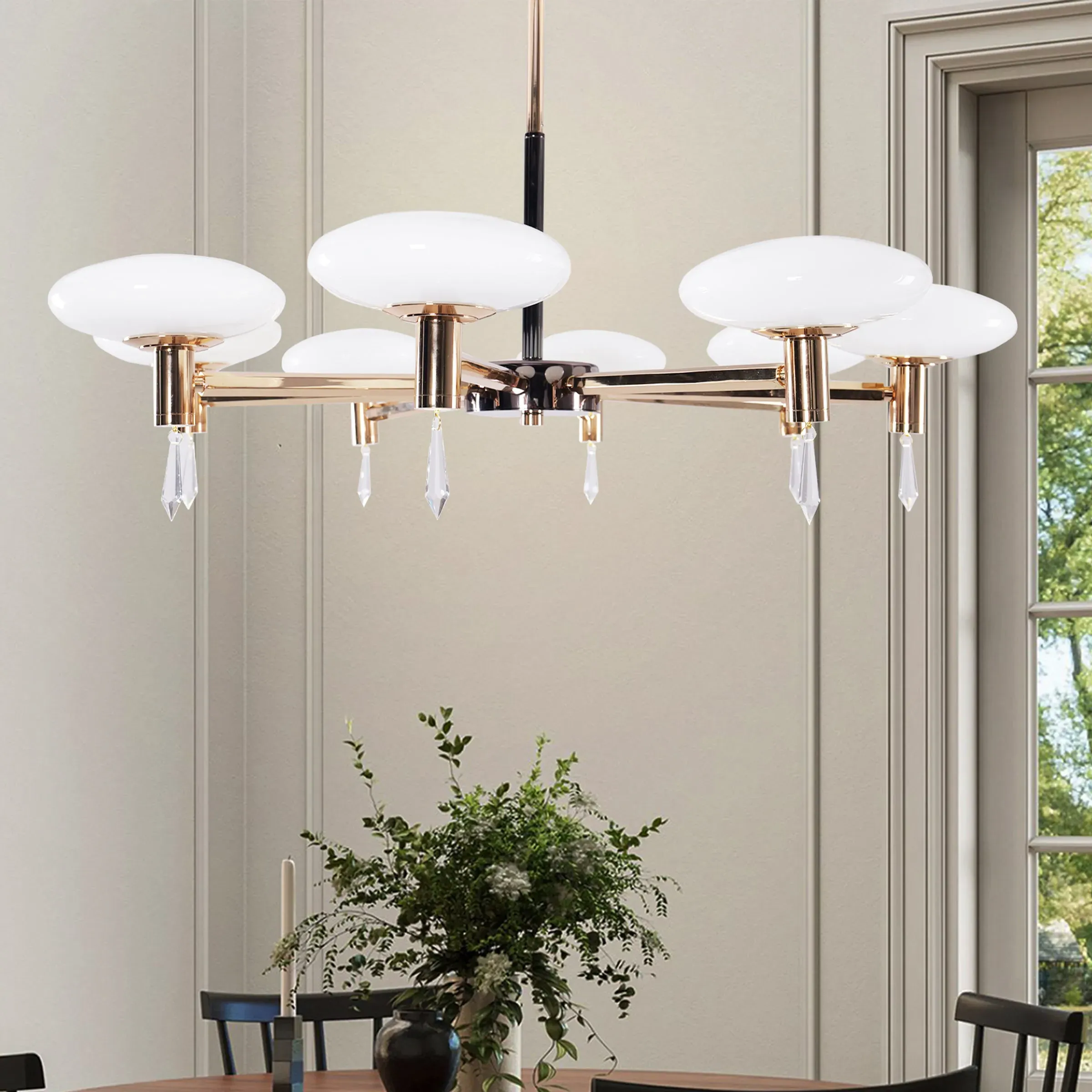 LED Chandelier with Glass Shades - Gold, Aluminum