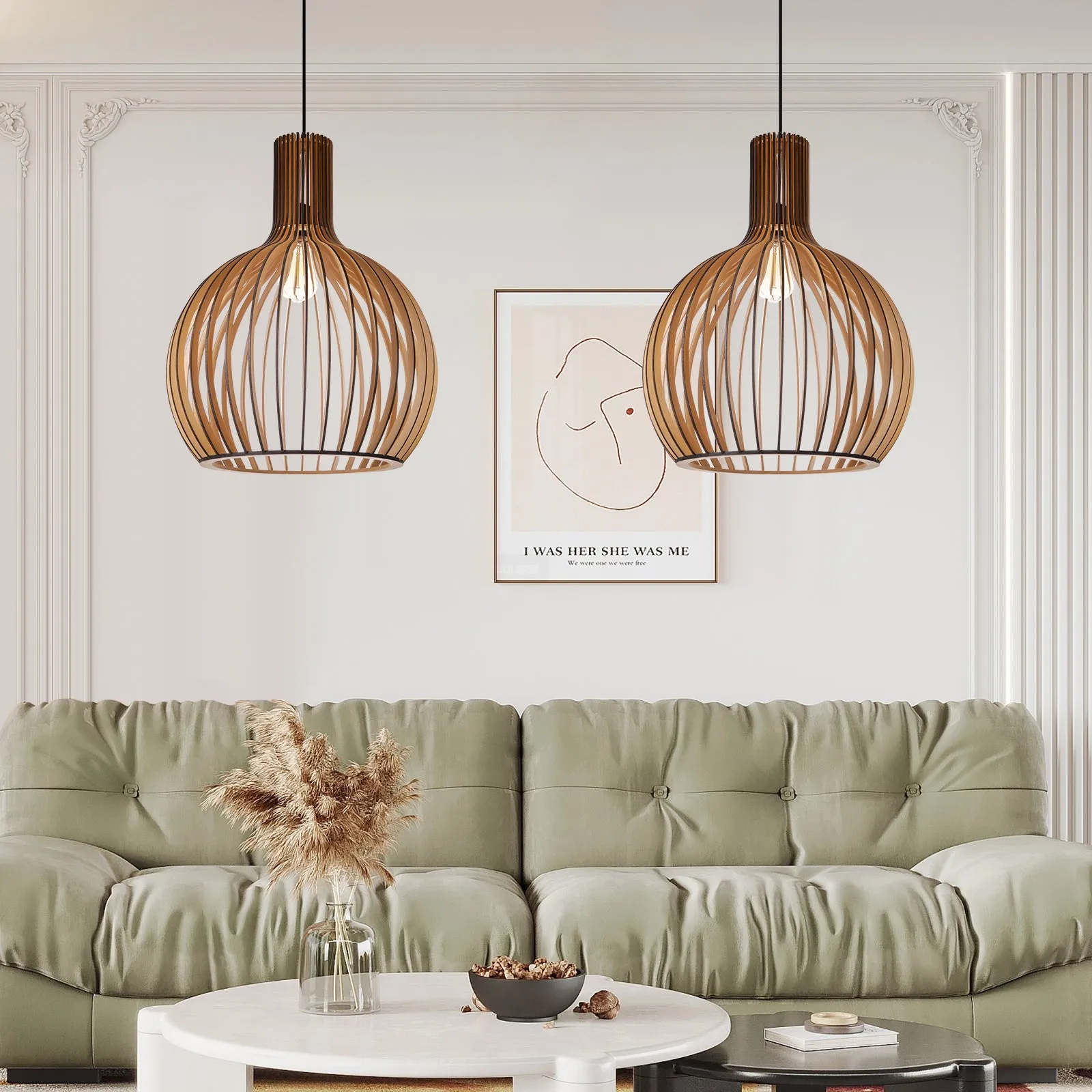 LED Pendant Light with Adjustable Cord - Wood