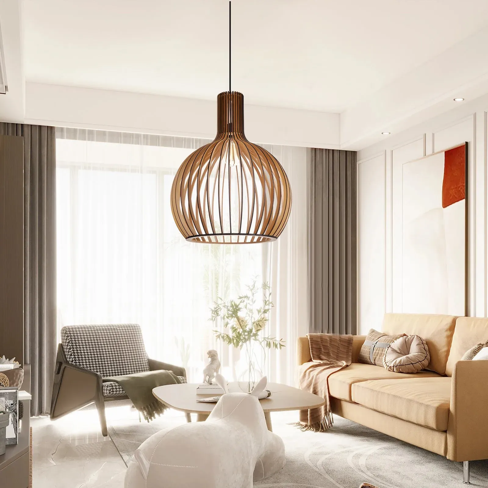 LED Pendant Light with Adjustable Cord - Wood