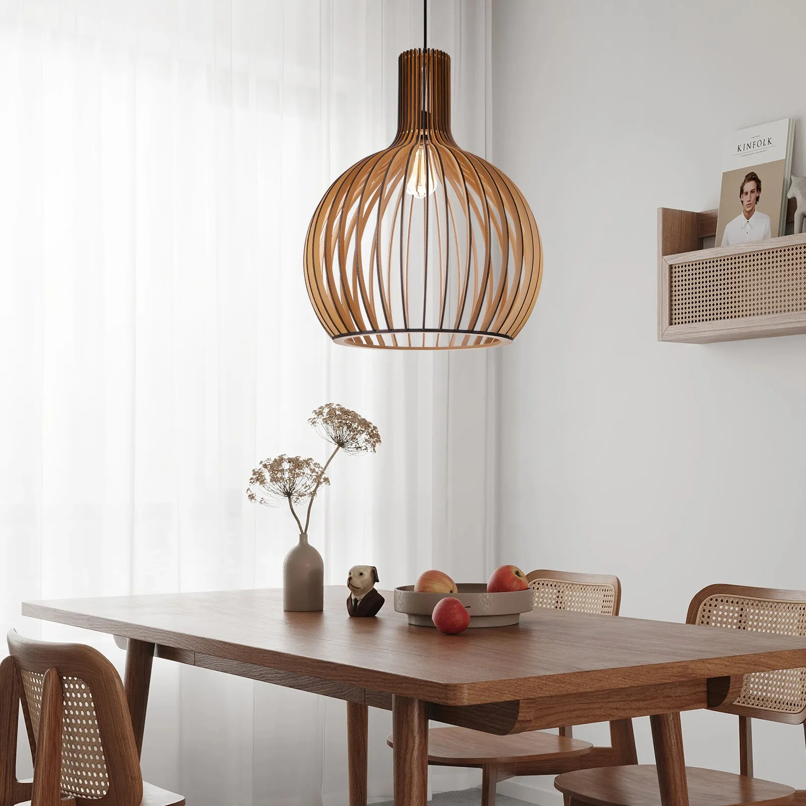LED Pendant Light with Adjustable Cord - Wood