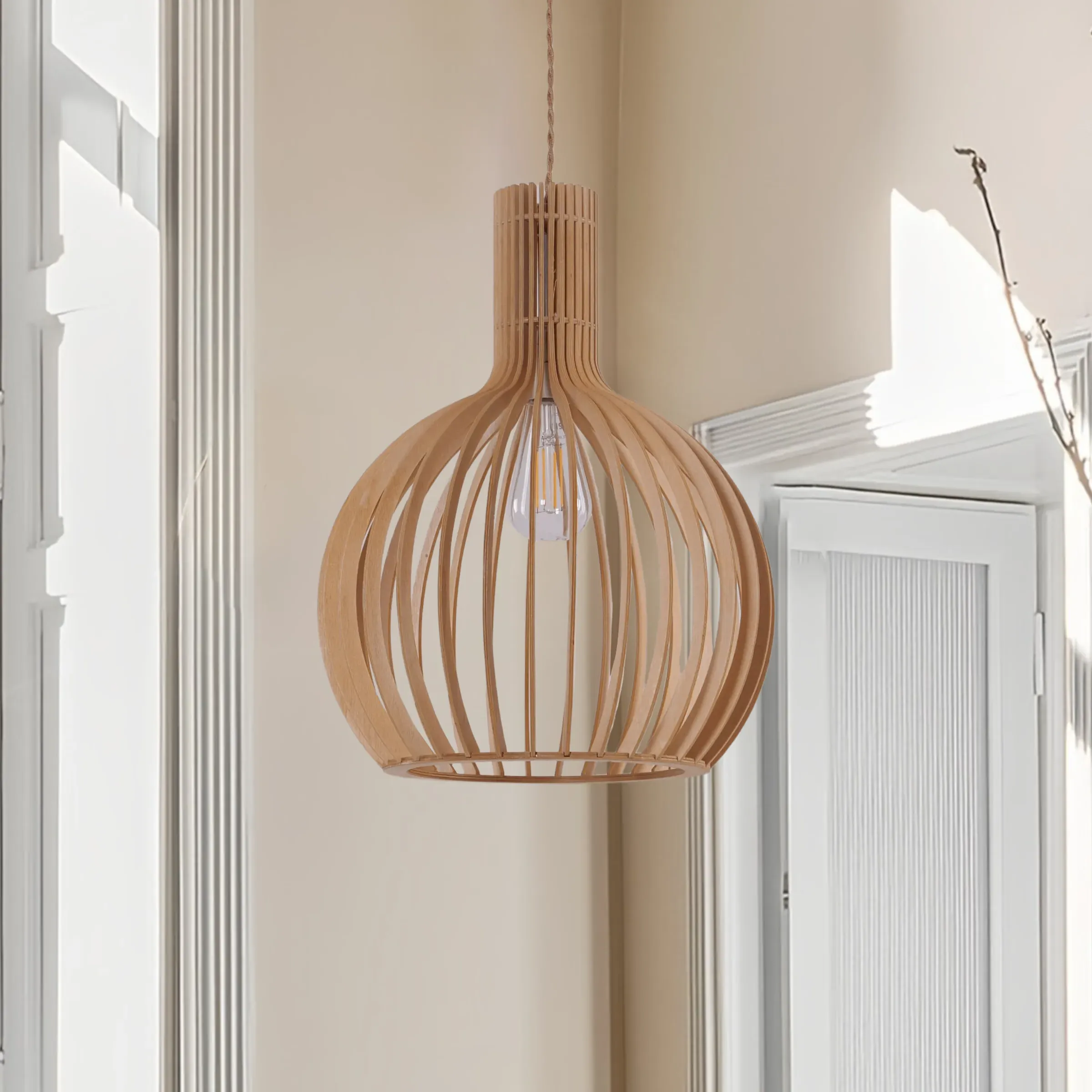 LED Pendant Light with Adjustable Cord - Wood
