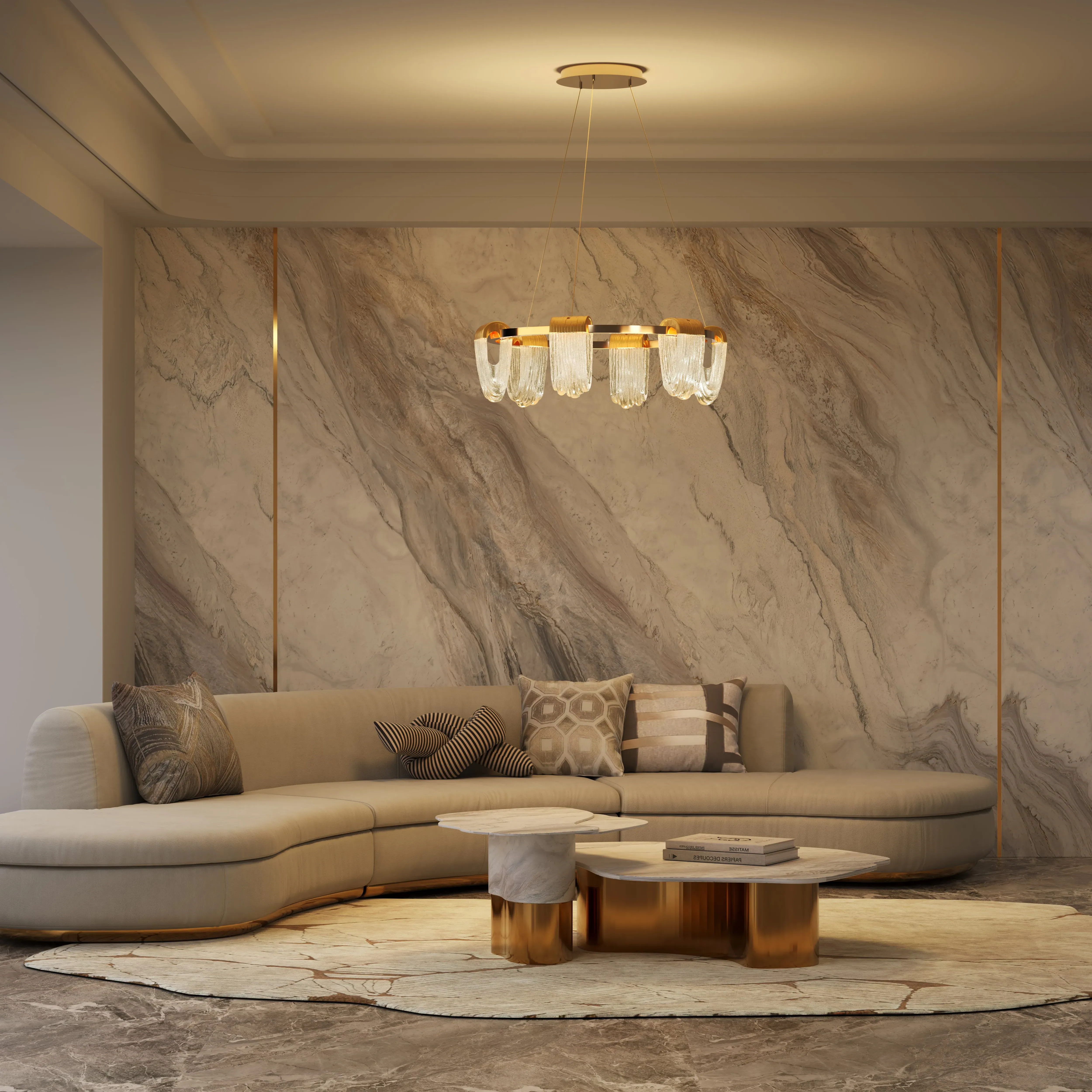 LED Pendant Light with Curves - Gold, Acrylic image