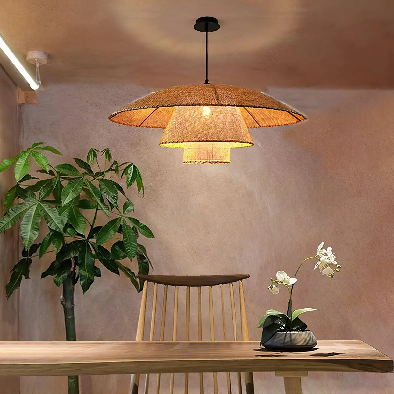 LED Pendant Light with Woven Design - Natural Rattan image