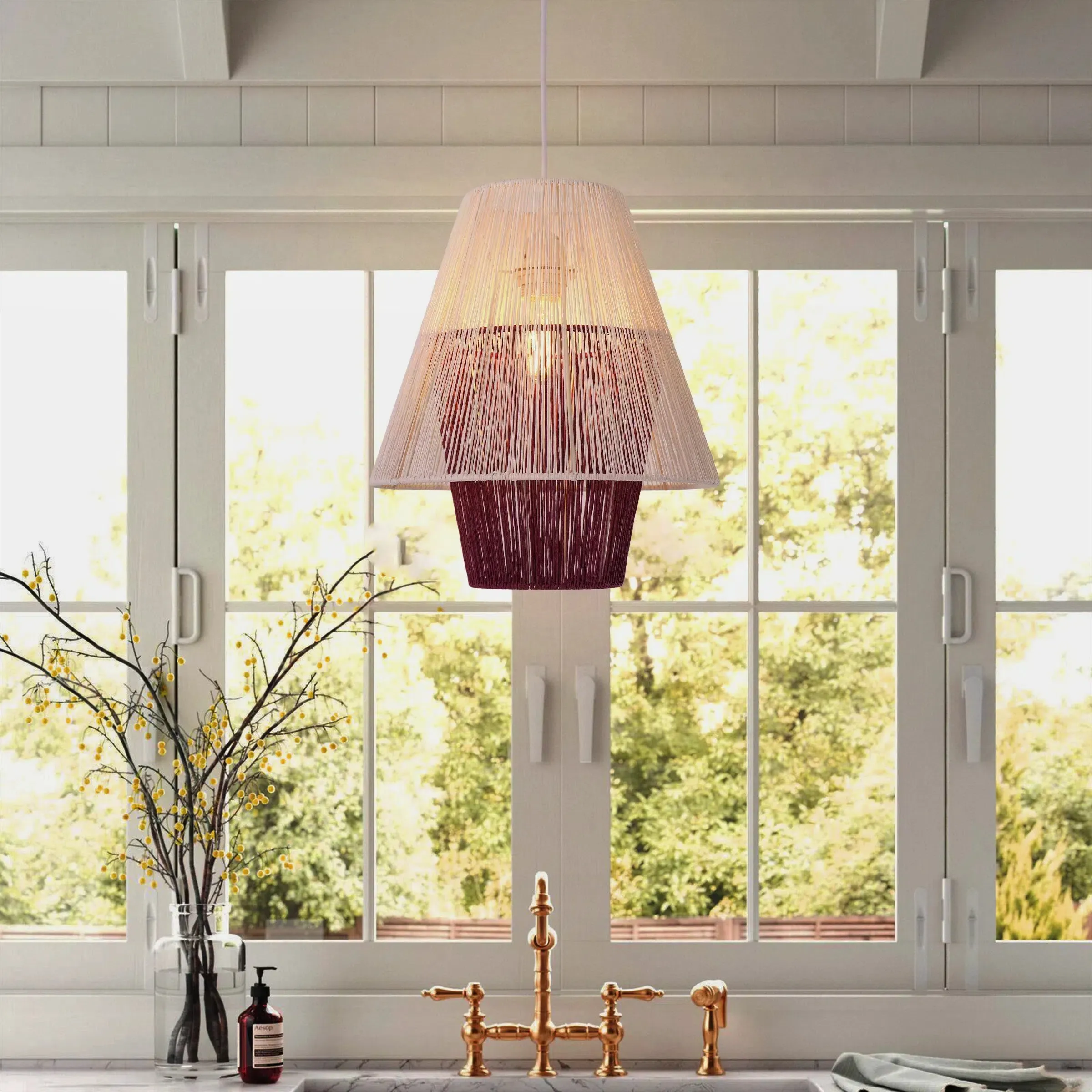 Lightsin Pendant Light - White & Purple, Iron & Paper Rope product