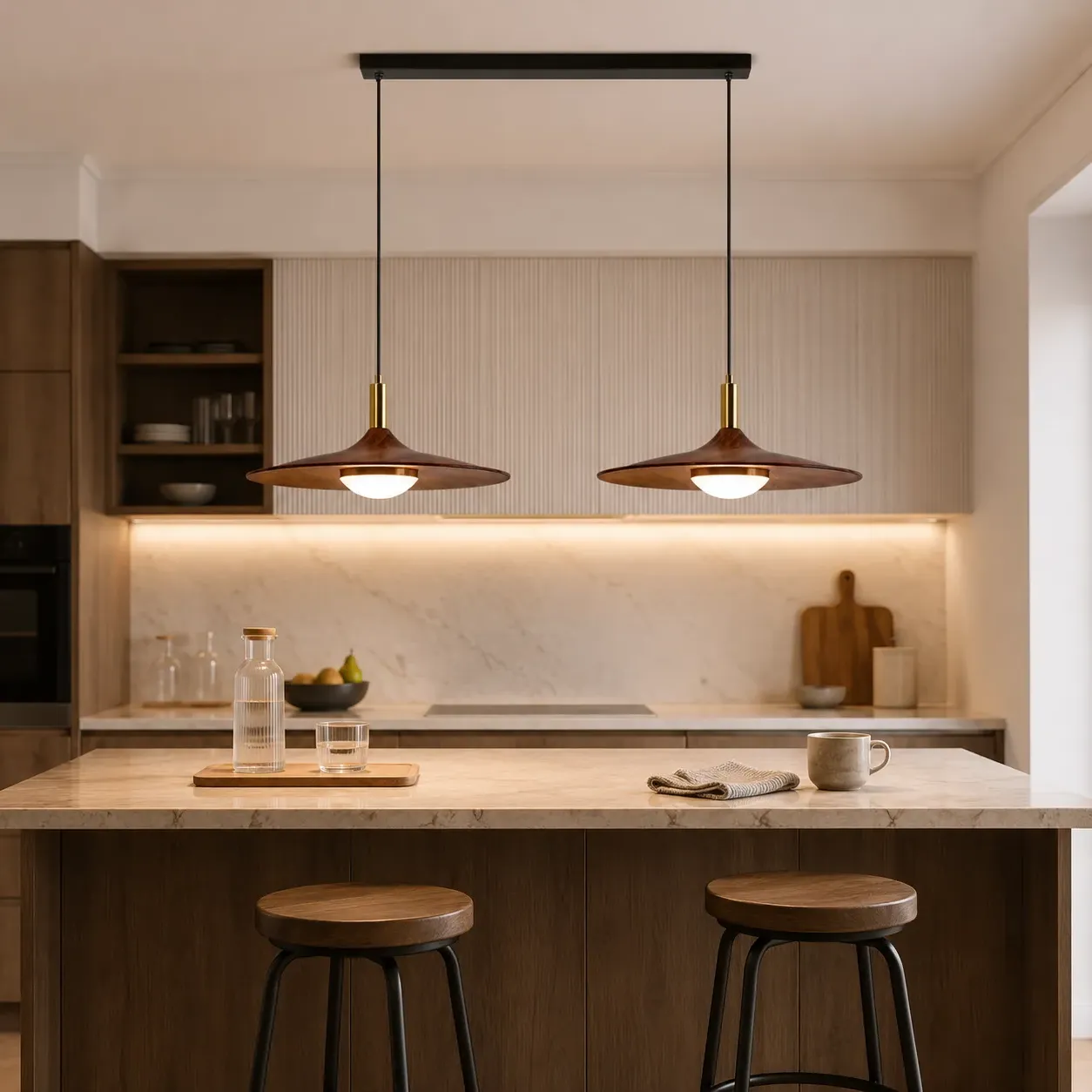 Linear Double E27 Pendant Light - Walnut, Iron product