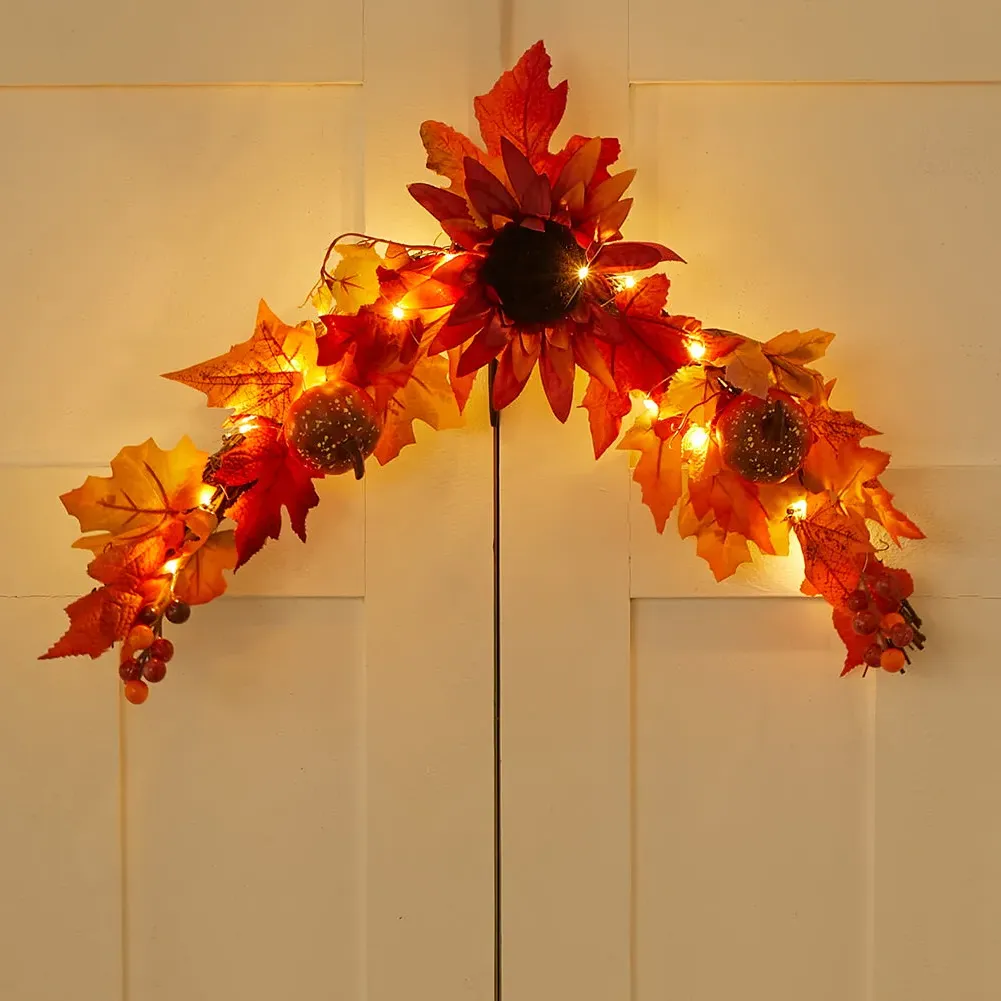 Maple Leaf Door Swag with Lights - Orange, Fabric image