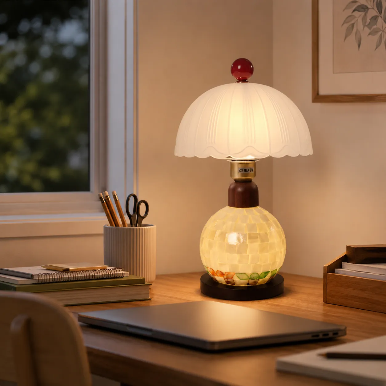 Mosaic Mother-of-Pearl Table Lamp - Wood, Glass product