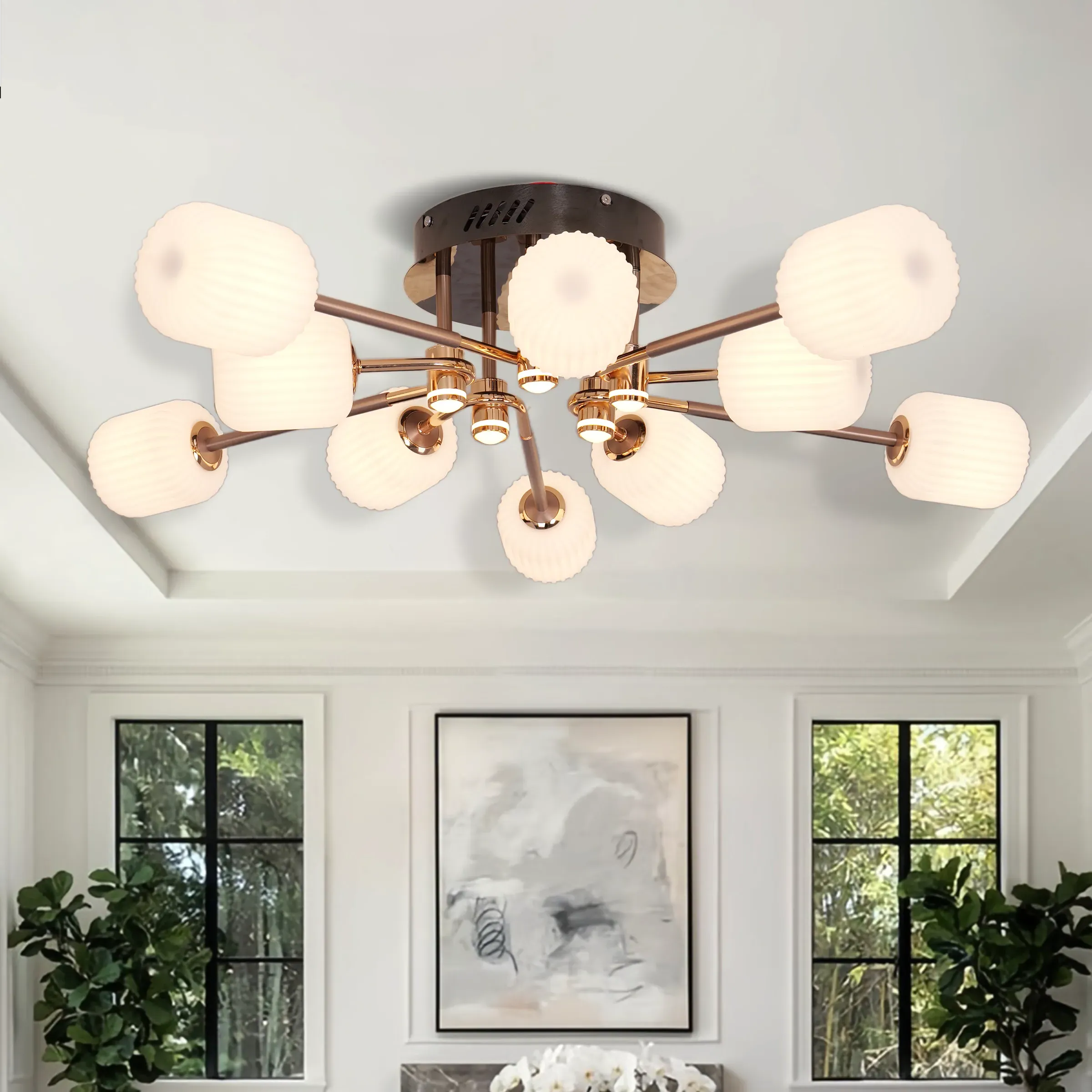 Multi-Arm Ceiling Light with LED - Copper, Iron