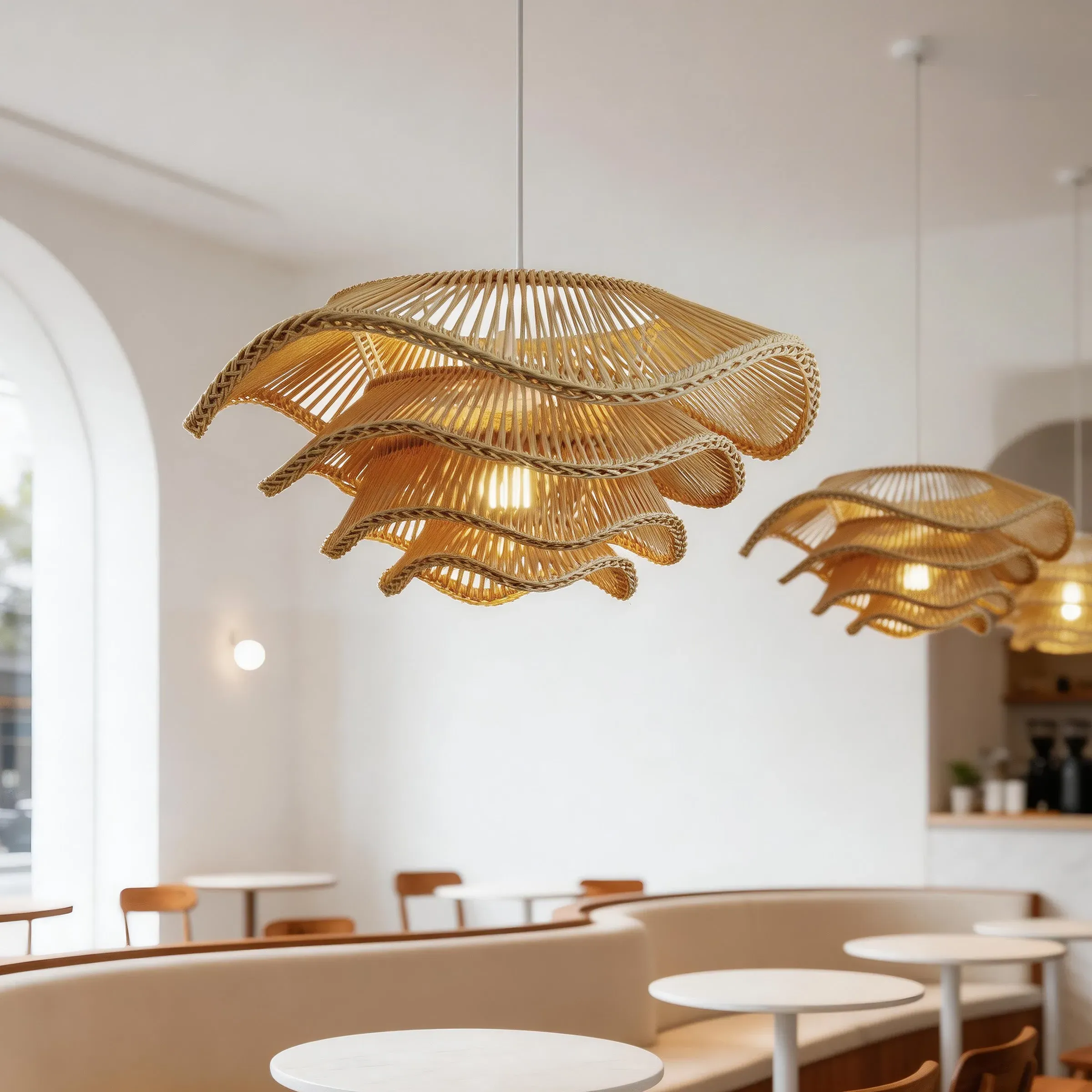 Multi-Tiered Rattan Pendant Light - Natural, Iron & Rattan product