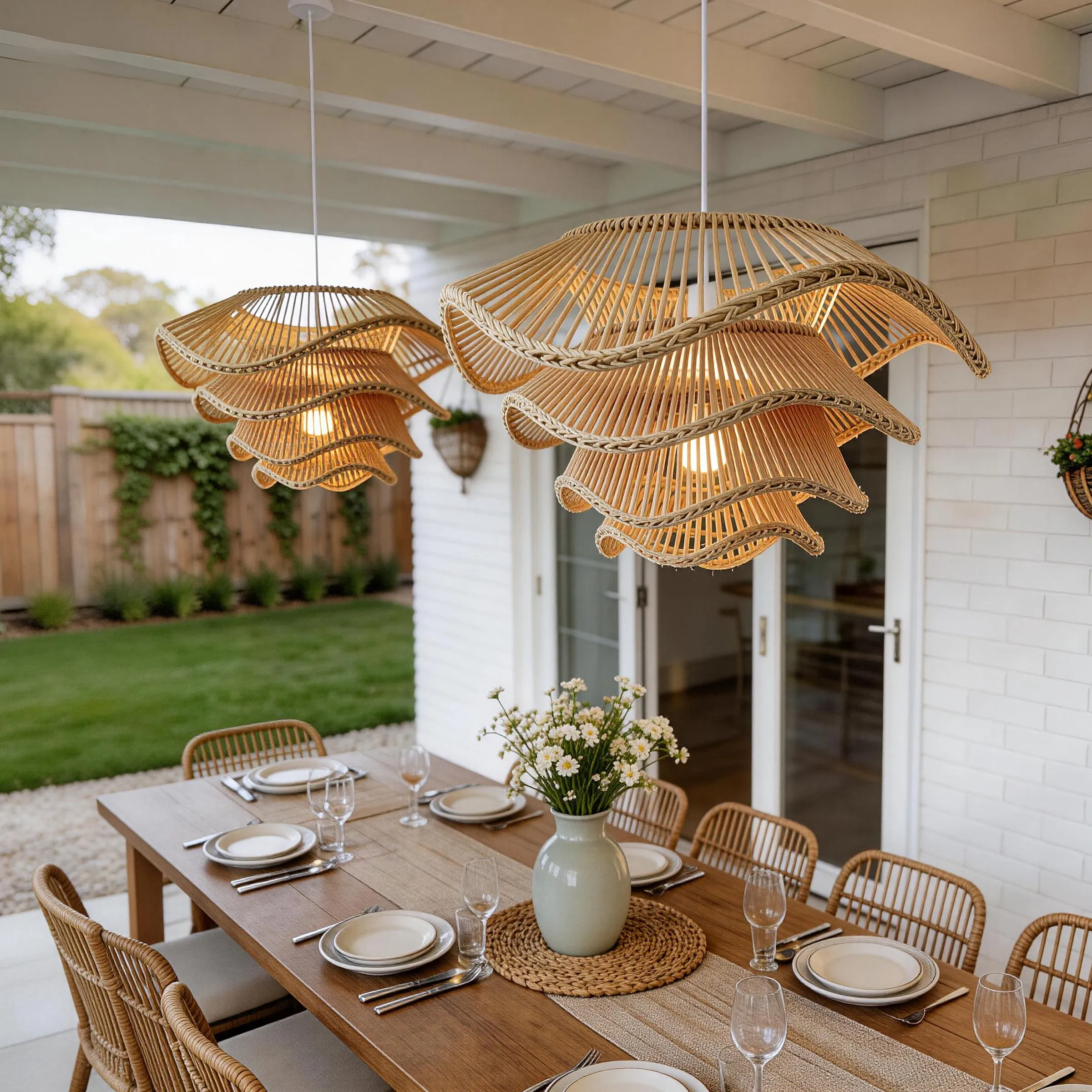 Multi-Tiered Rattan Pendant Light - Natural, Iron & Rattan product